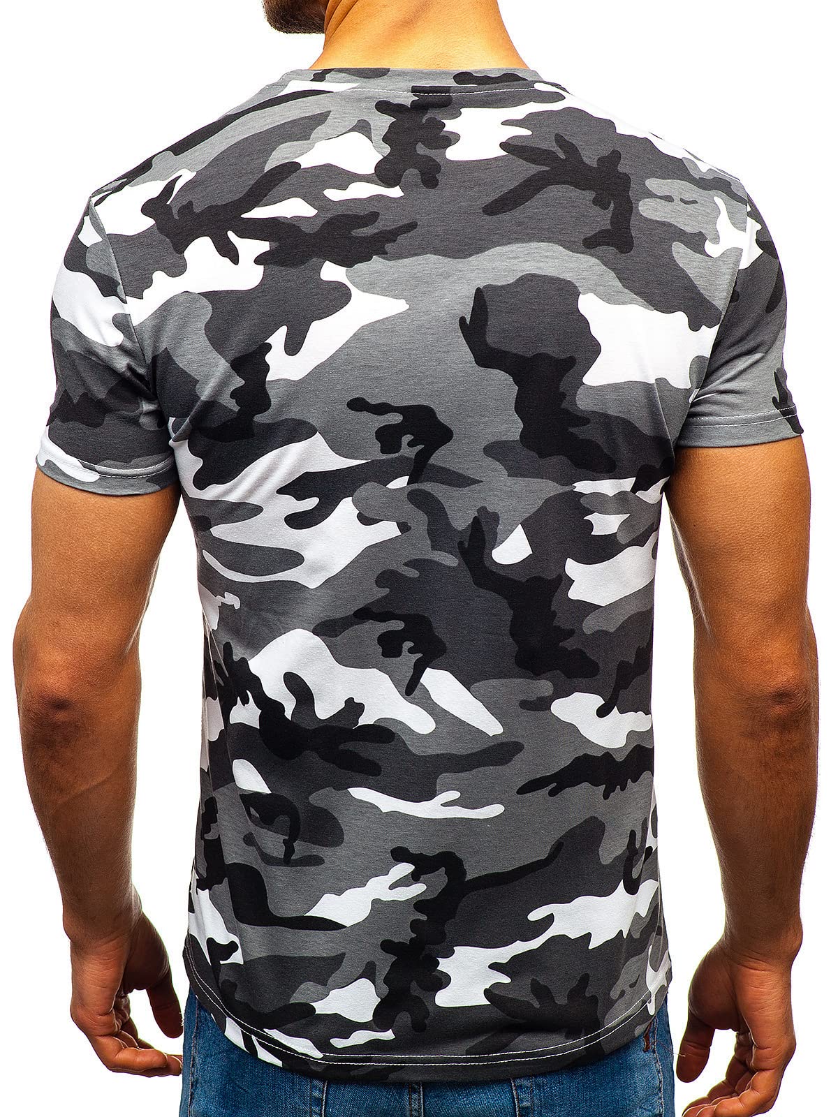 Men's Camouflage T-Shirt Sports Fitness Short Sleeve Military Camo Crewneck Vintage Shirt