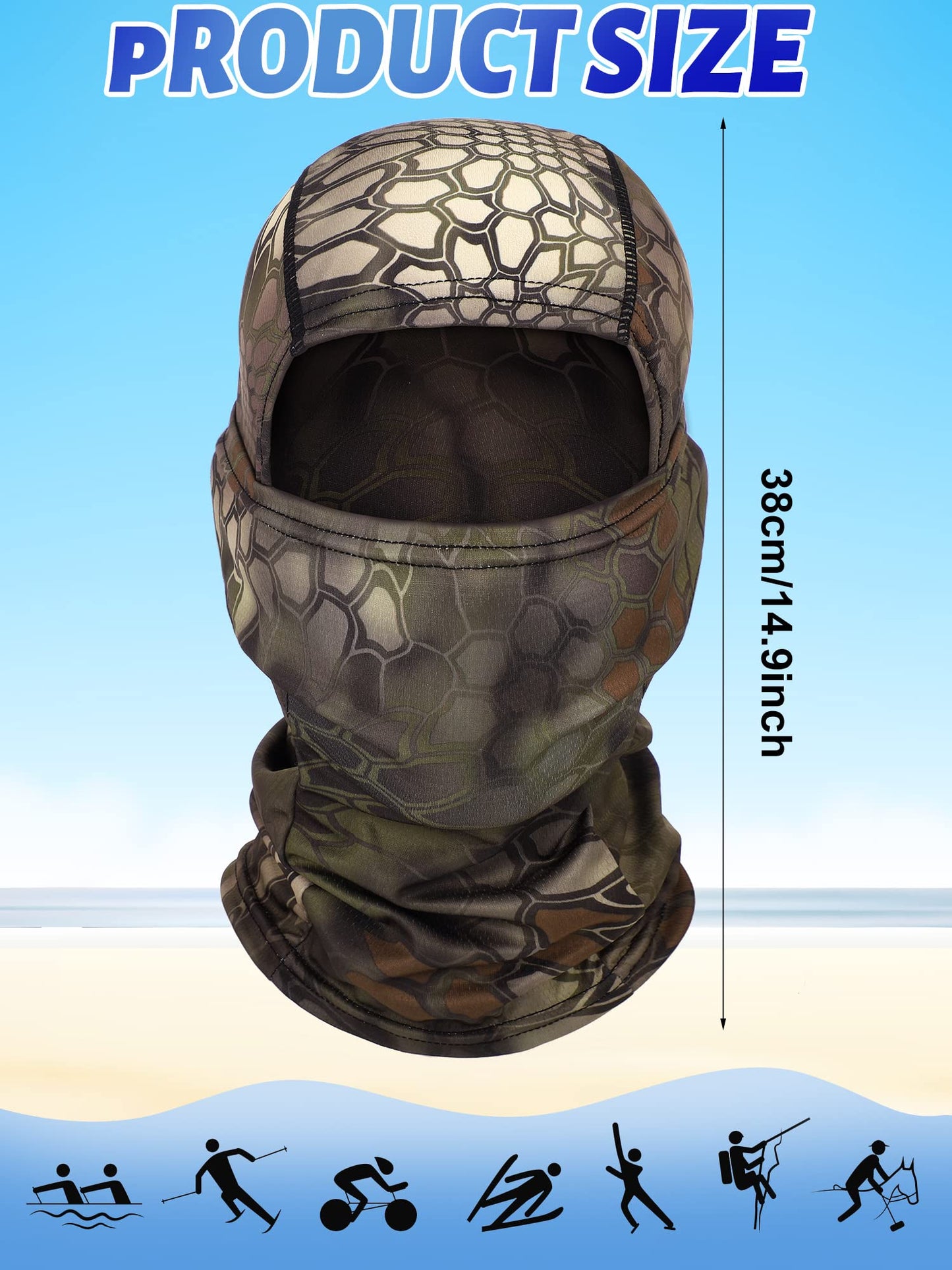 Blulu 3 Pieces Camo Balaclava Summer Full Face Mask Ski Mask Sun Dust Protection Full Face Cover for Men Women Outdoor