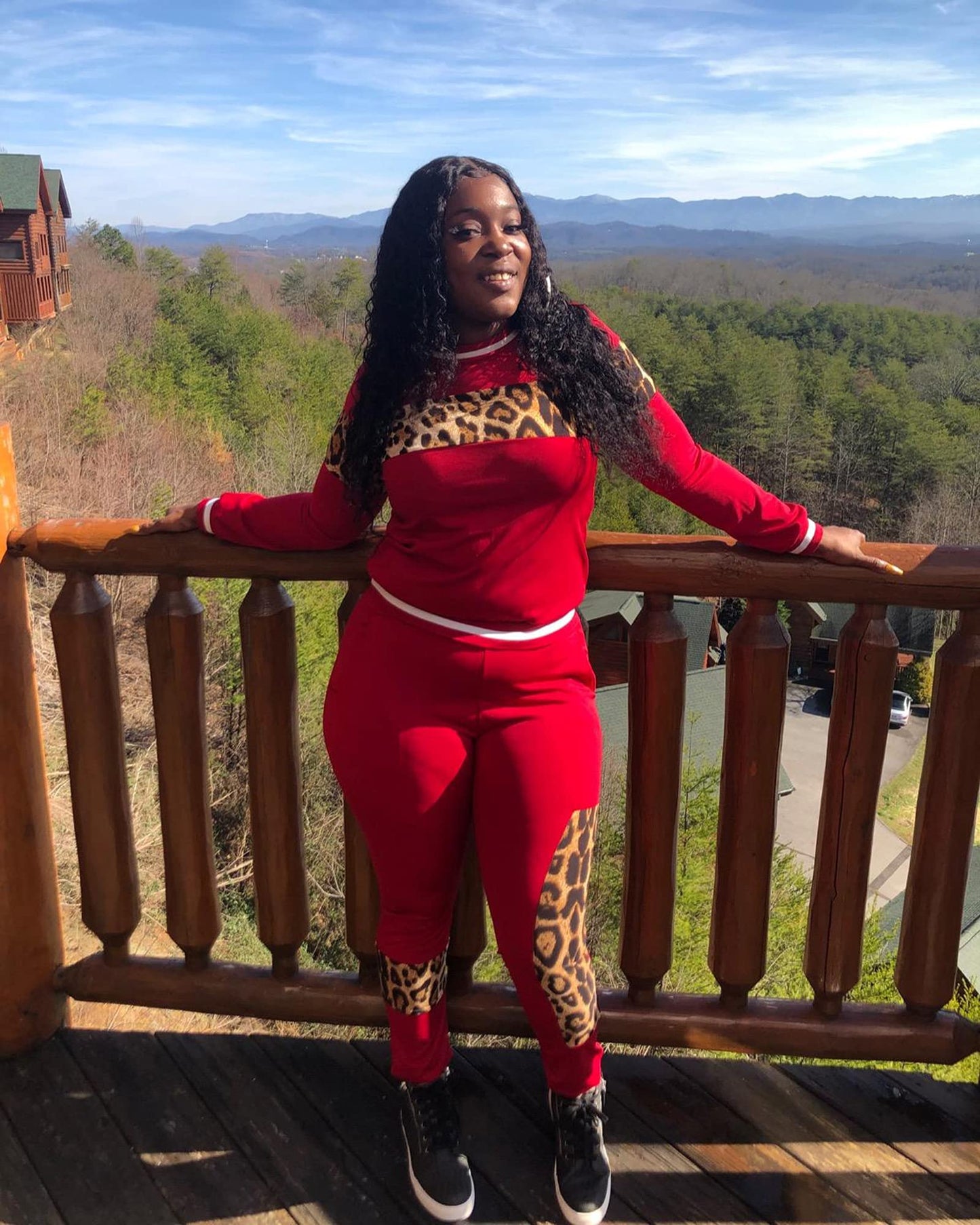 Alunzoem Womens Casual 2 Piece Outfits, Leopard Print Long Sleeve Top Pants Set Tracksuits