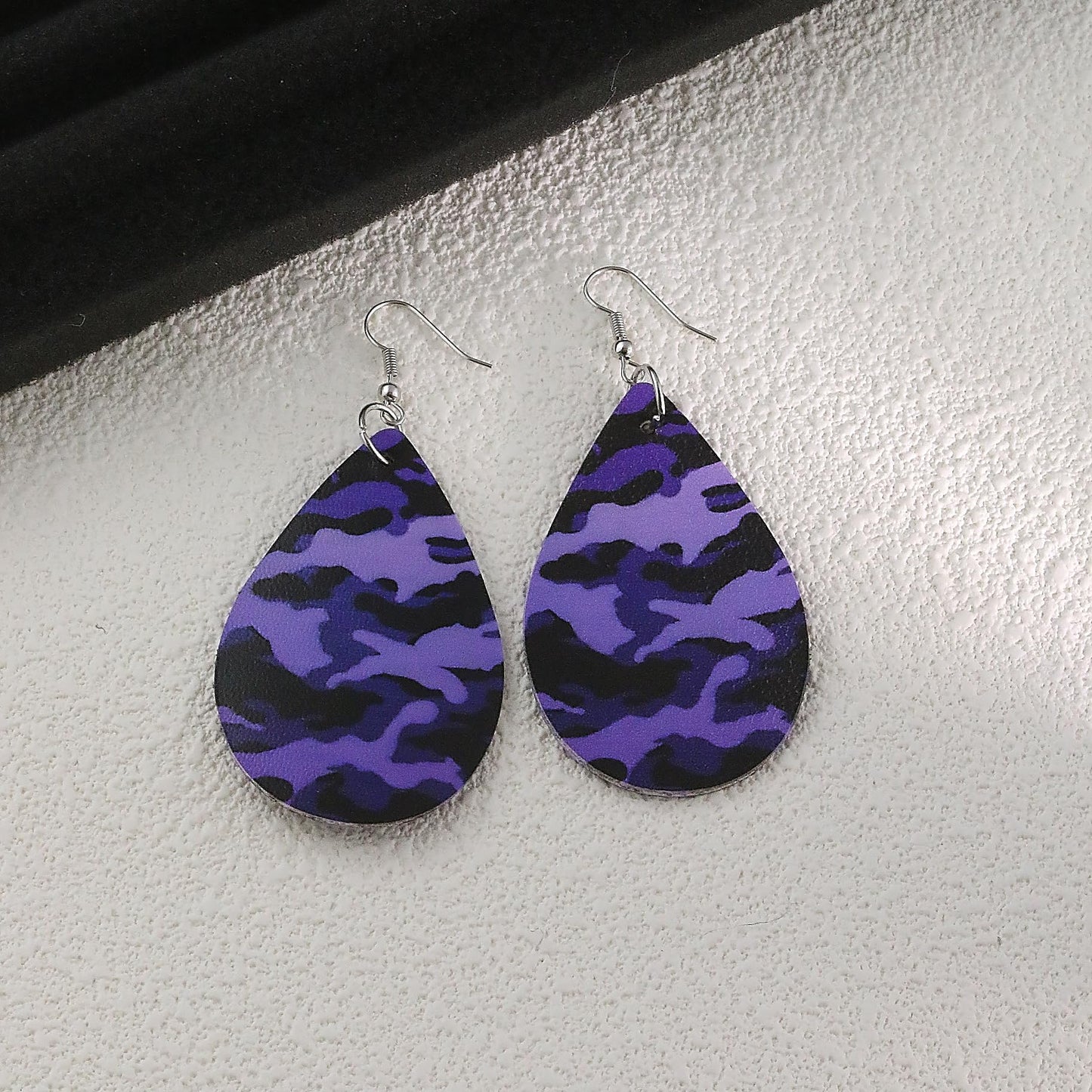 Camo Earrings for Women,Camouflage Leather Dangle Earrings Cool Lightweight Teardrop Green Camouflage Leather Drop Earrings