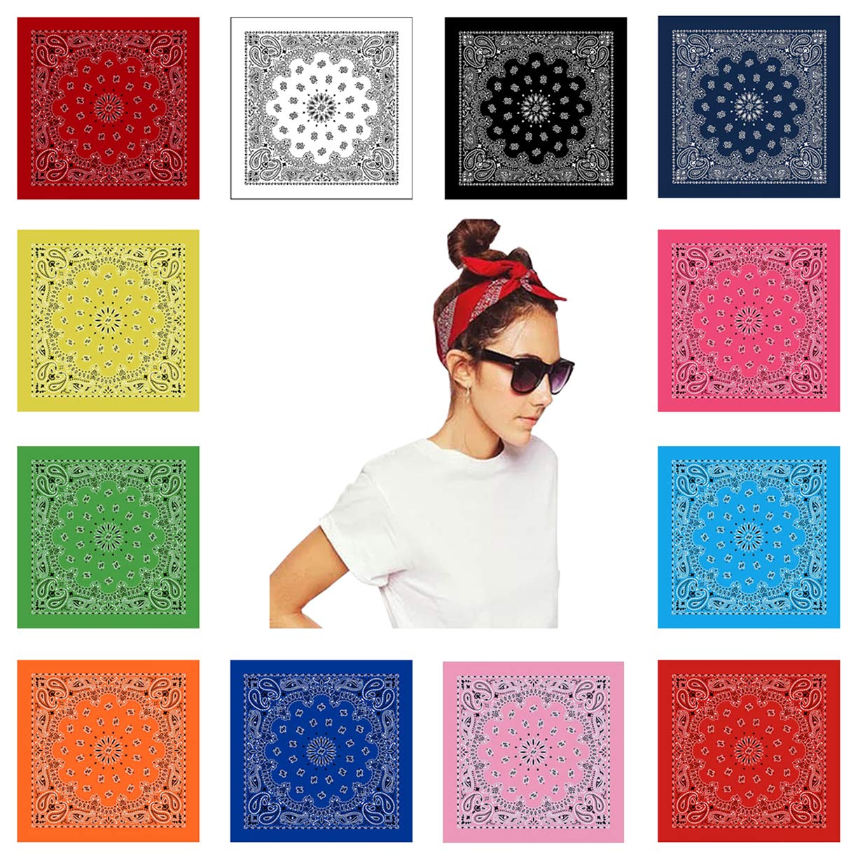 xsby 12 Piece Novelty Bandanas Paisley 100% Cotton Headwear