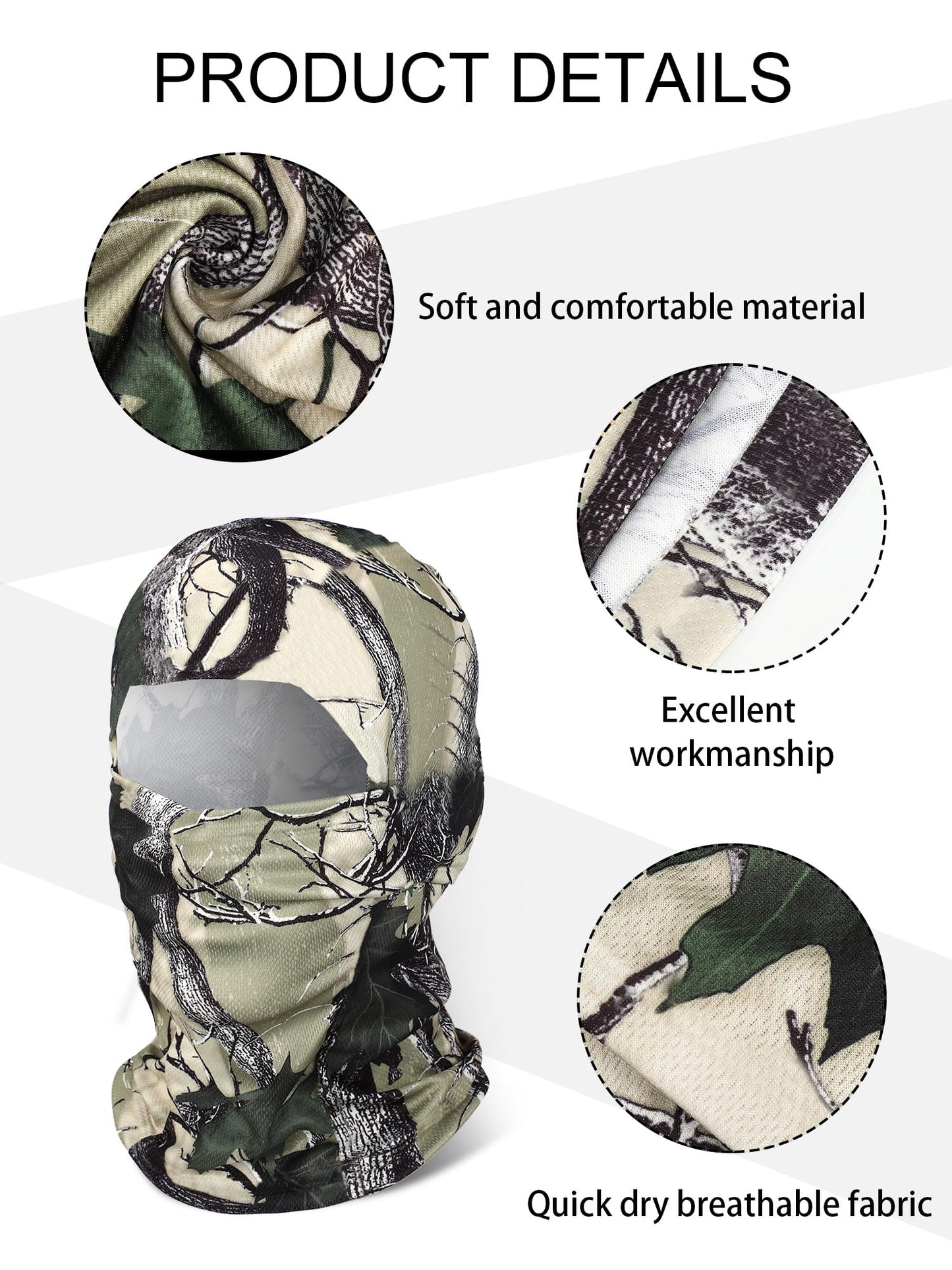 Blulu 3 Pieces Camo Balaclava Summer Full Face Mask Ski Mask Sun Dust Protection Full Face Cover for Men Women Outdoor