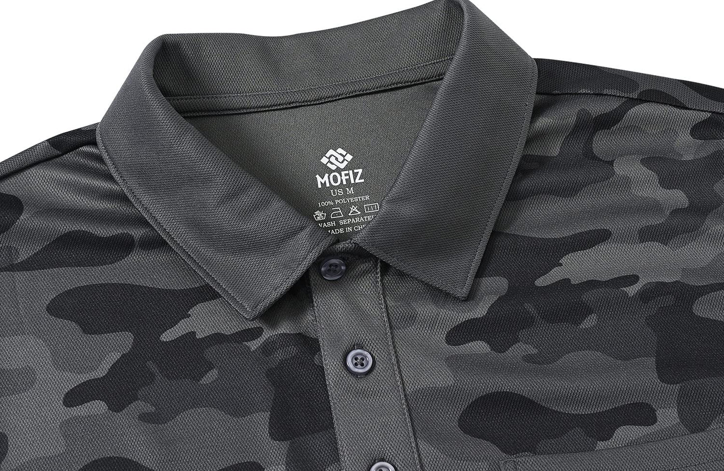 MoFiz Men's Camo Polo Golf Shirt Hiking Dry Fit Short Sleeve T-Shirts Pique Collared Polo Jersey