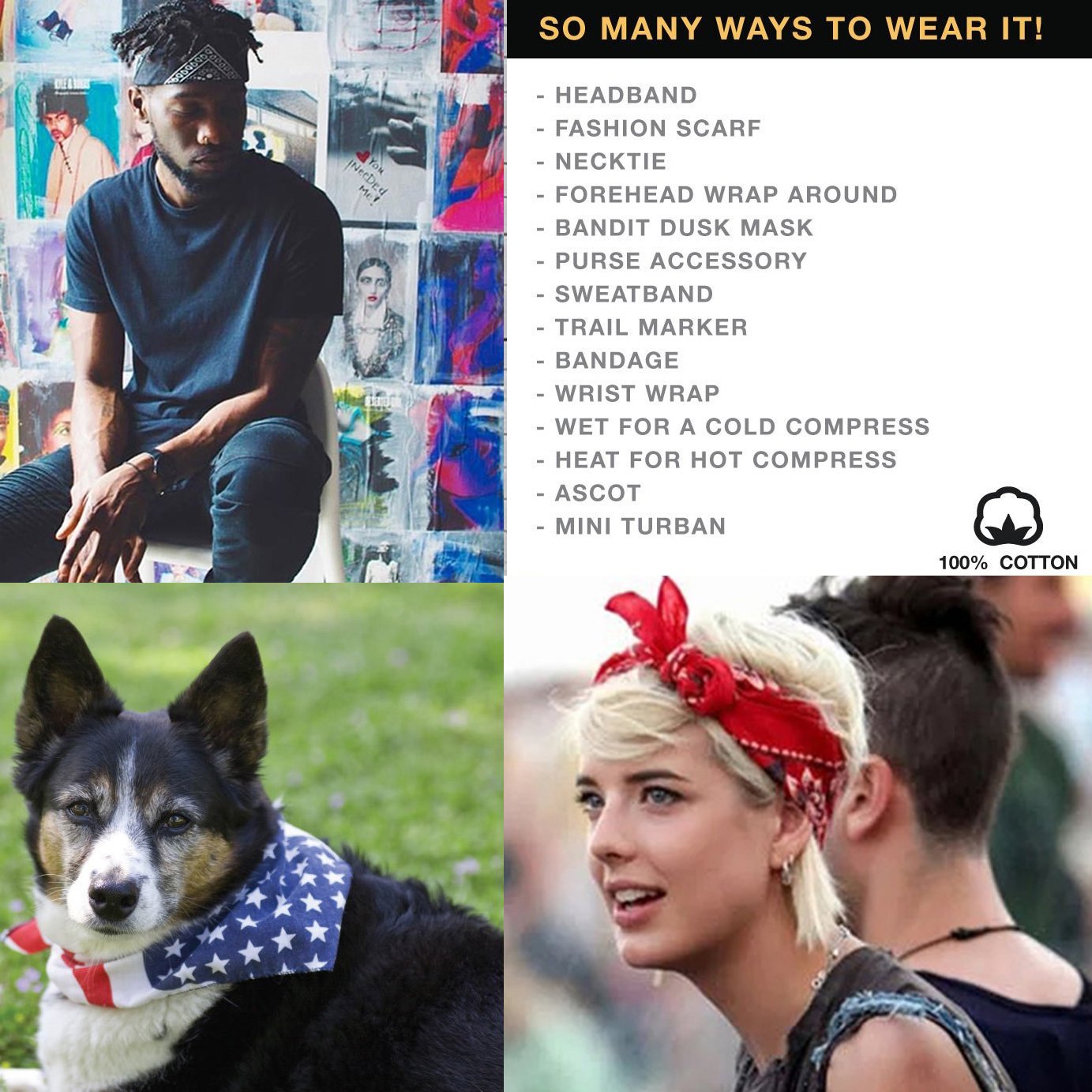 xsby 12 Piece Novelty Bandanas Paisley 100% Cotton Headwear