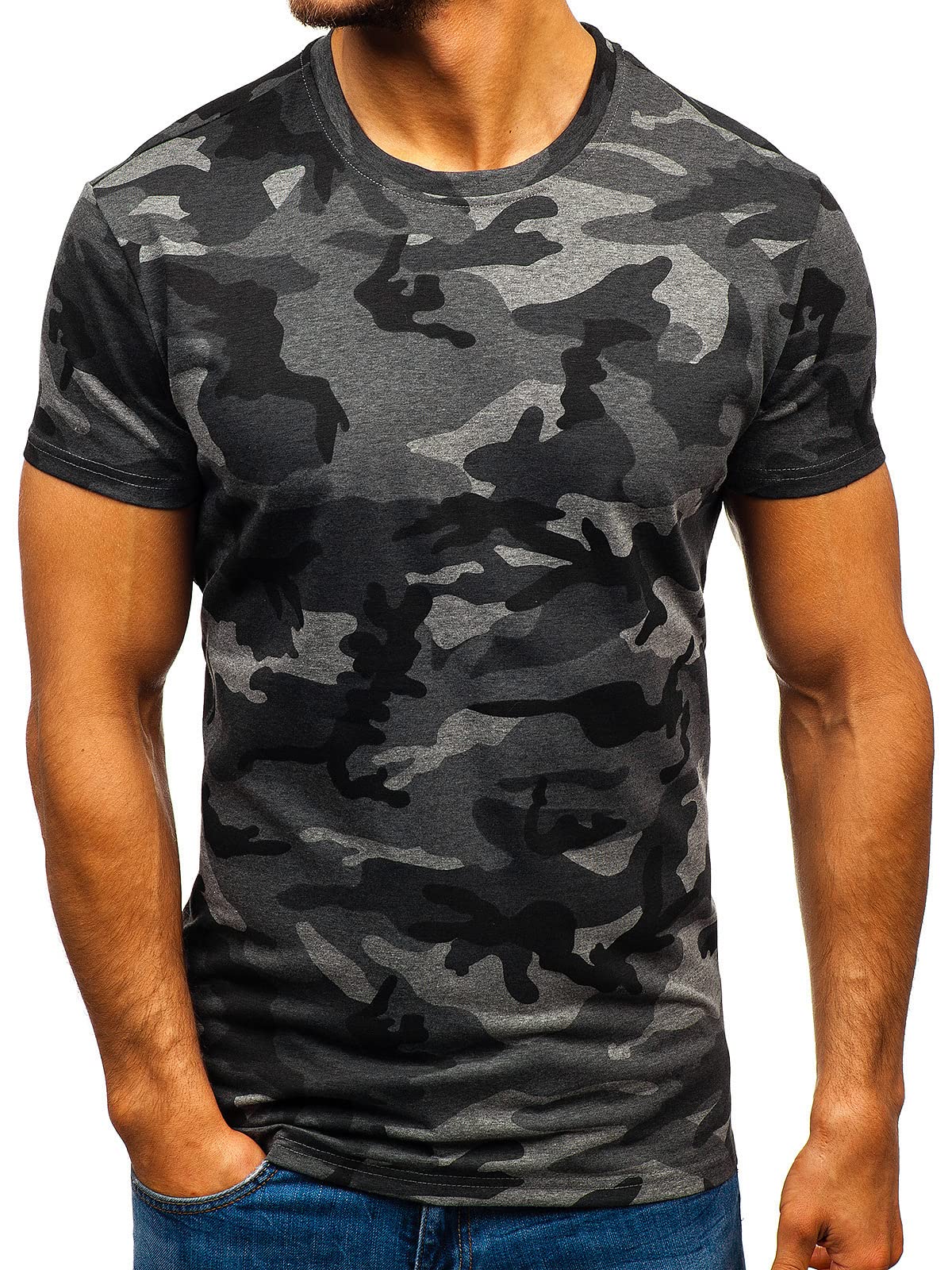Men's Camouflage T-Shirt Sports Fitness Short Sleeve Military Camo Crewneck Vintage Shirt
