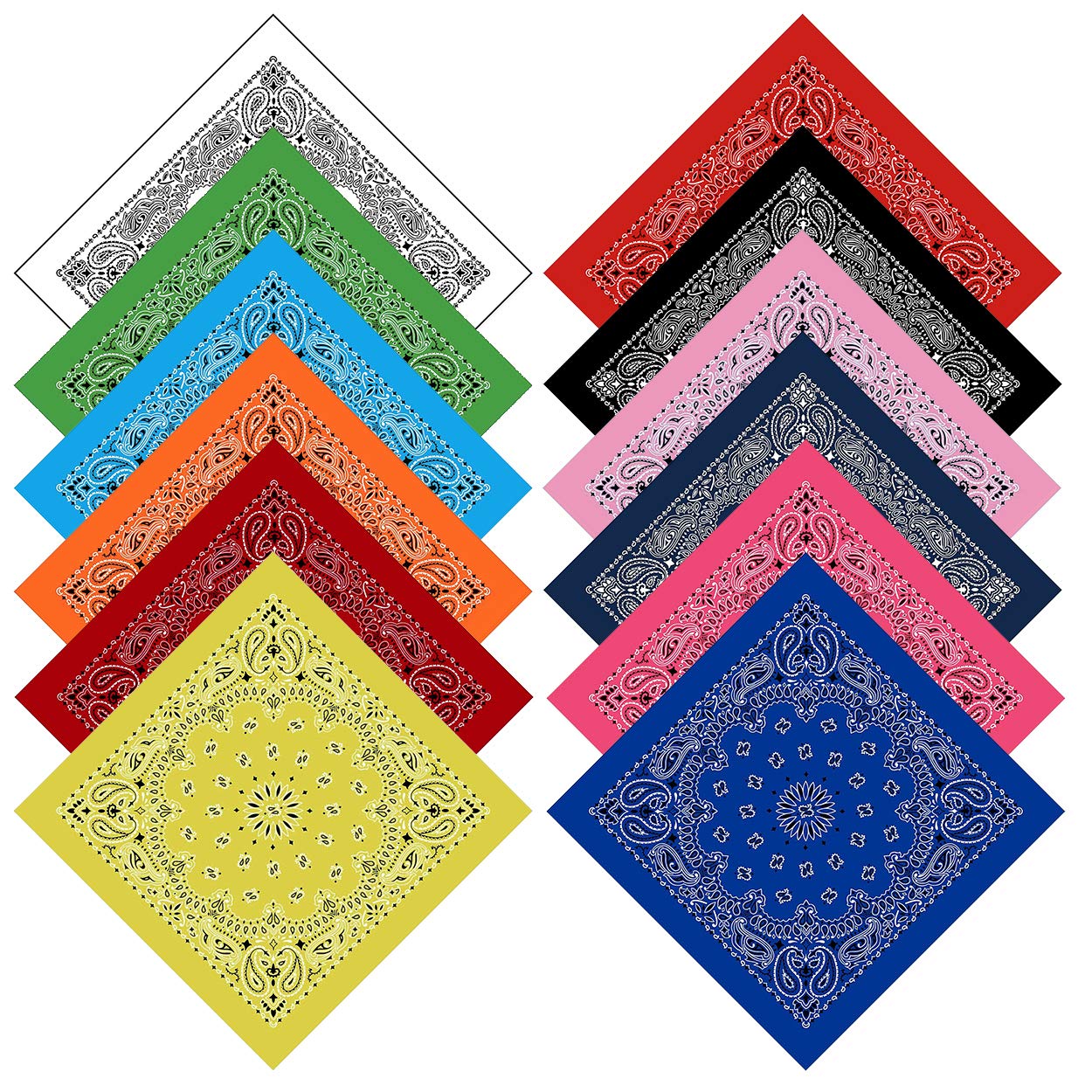 xsby 12 Piece Novelty Bandanas Paisley 100% Cotton Headwear