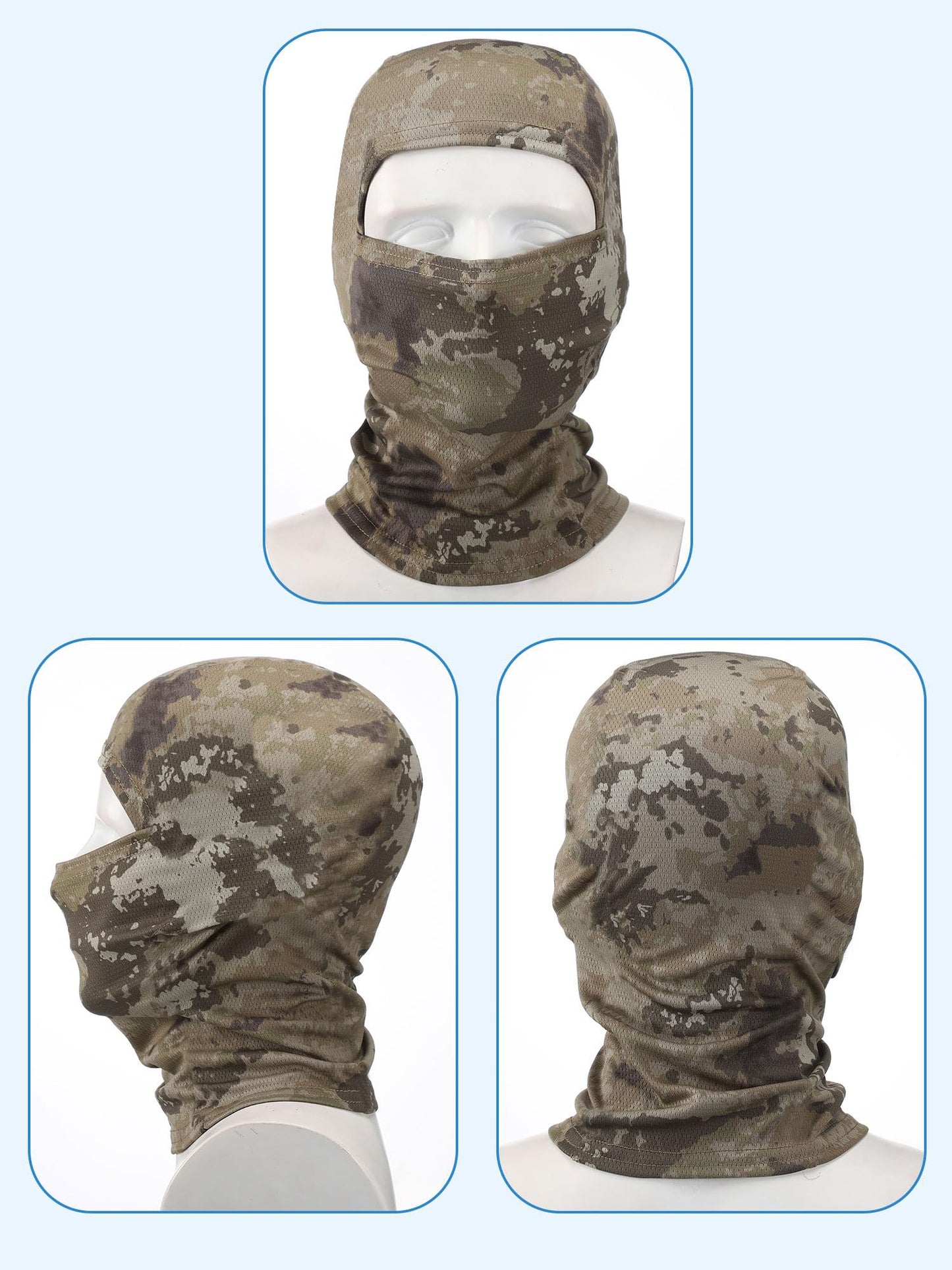 Blulu 3 Pieces Camo Balaclava Summer Full Face Mask Ski Mask Sun Dust Protection Full Face Cover for Men Women Outdoor