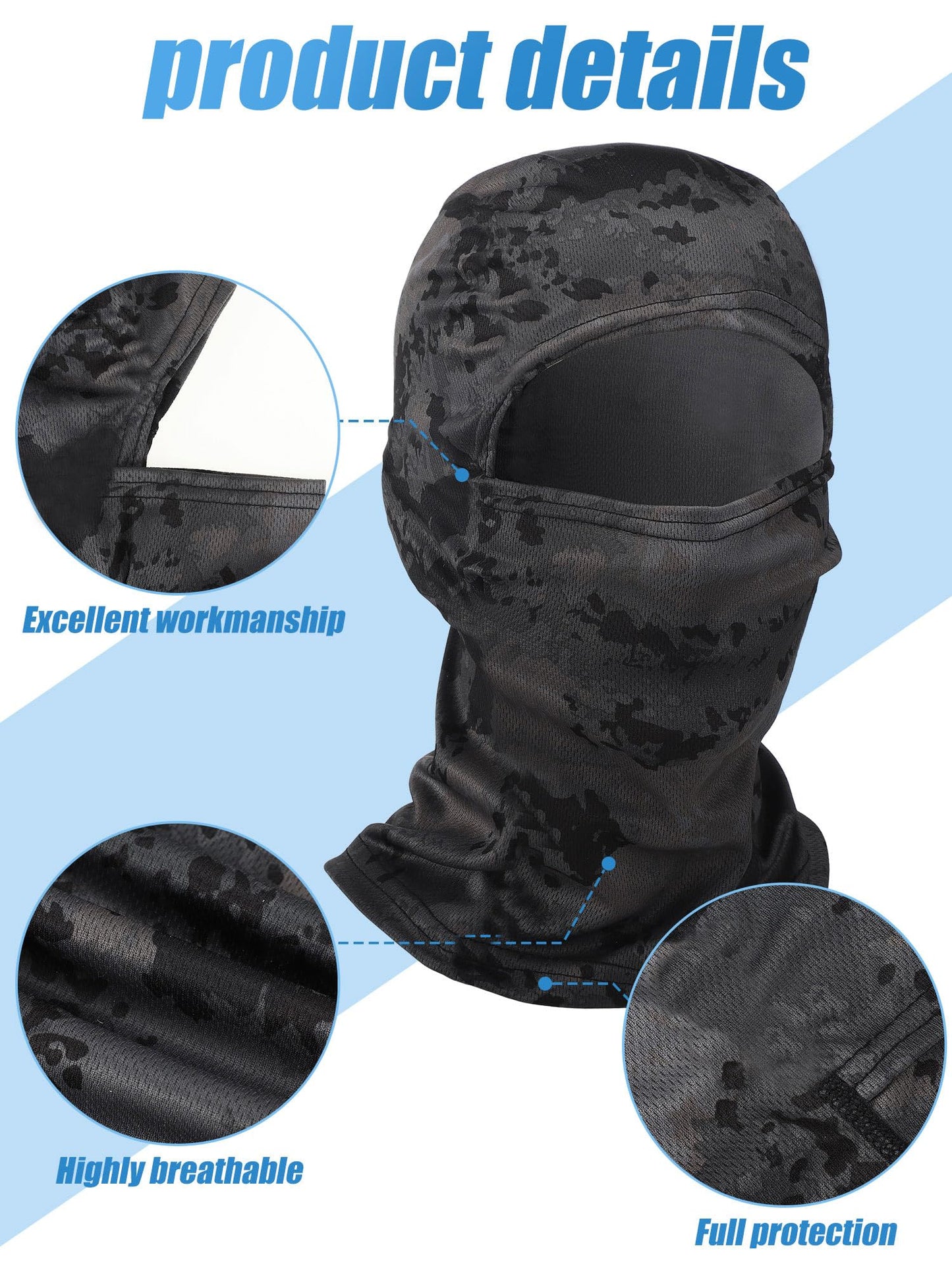 Blulu 3 Pieces Camo Balaclava Summer Full Face Mask Ski Mask Sun Dust Protection Full Face Cover for Men Women Outdoor
