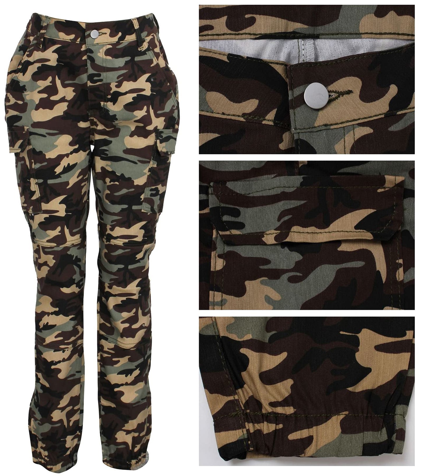 Women's Cargo Jogger Camo Pants with Pockets High Waist Slim Casual Tapered Camouflage Combat Hiking Pants