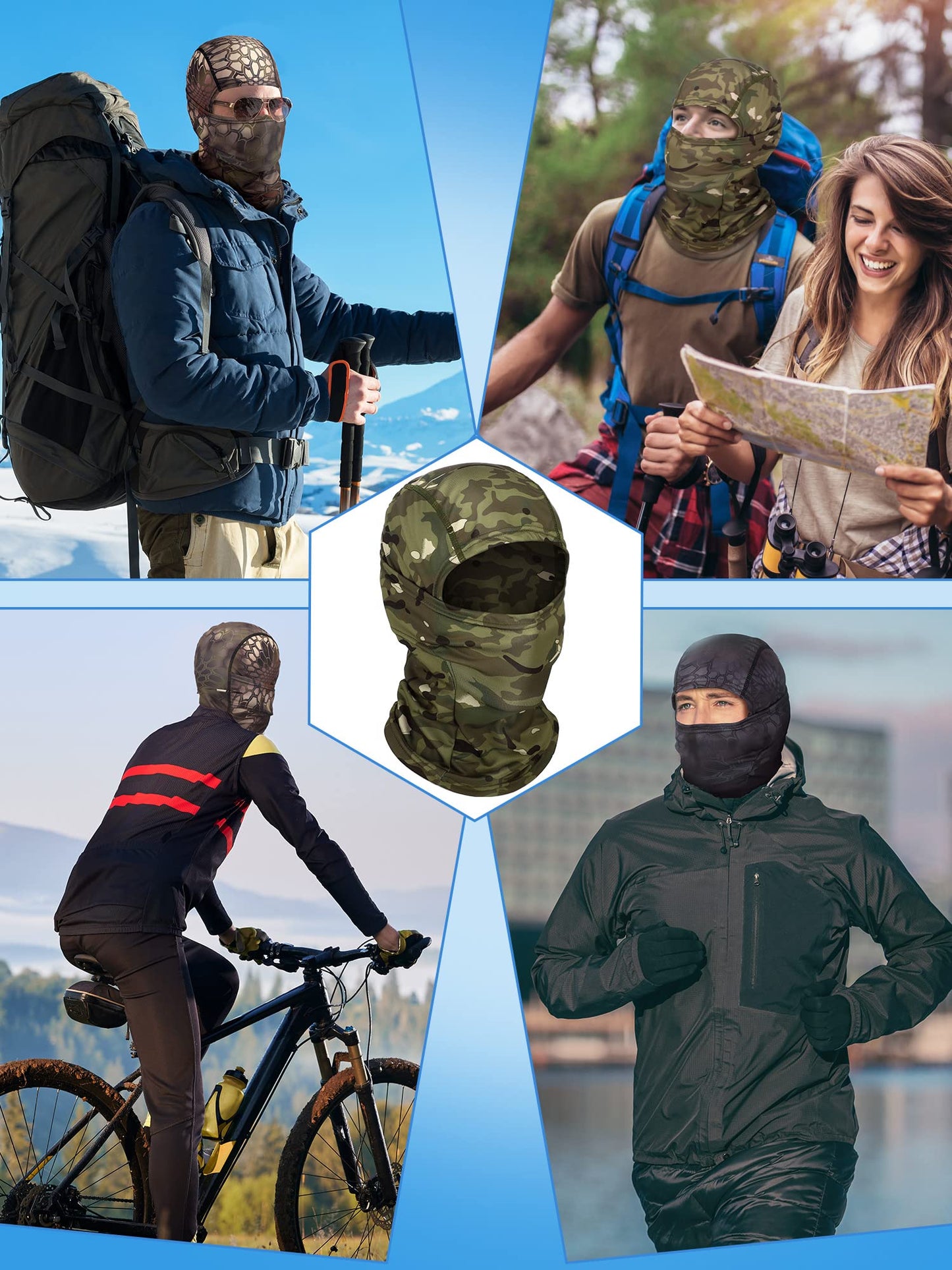Blulu 3 Pieces Camo Balaclava Summer Full Face Mask Ski Mask Sun Dust Protection Full Face Cover for Men Women Outdoor