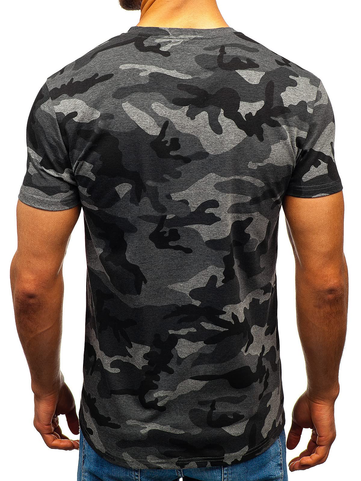 Men's Camouflage T-Shirt Sports Fitness Short Sleeve Military Camo Crewneck Vintage Shirt