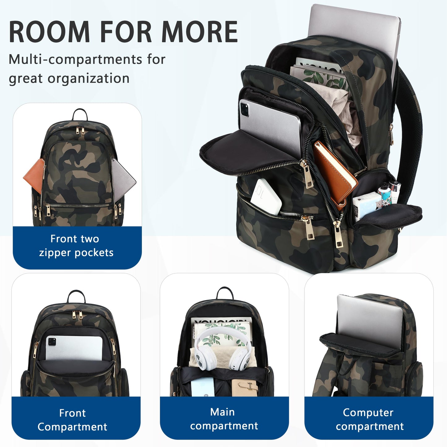 AO ALI VICTORY Backpack for Women Men Travel Laptop 15.6 Inch Computer Backpacks Anti Theft Carry on Bag College Bookbag Large Back Pack for Work Business Traveling Commuter Casual Daypack,Camo Green