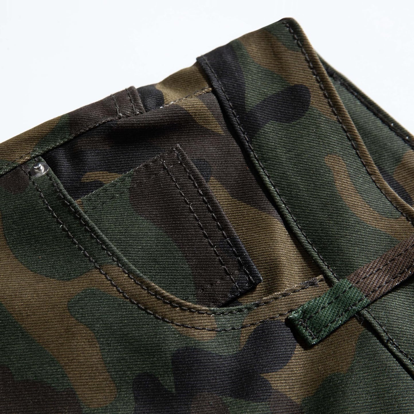 Men's Casual Military Cargo Pants Jeans Camo Trousers Ripped Holes Denim Biker