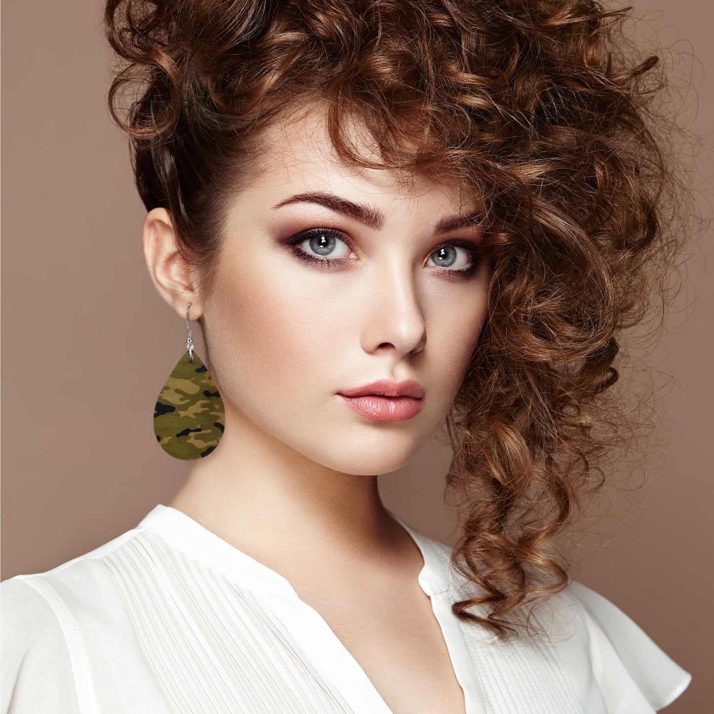 Camo Earrings for Women,Camouflage Leather Dangle Earrings Cool Lightweight Teardrop Green Camouflage Leather Drop Earrings