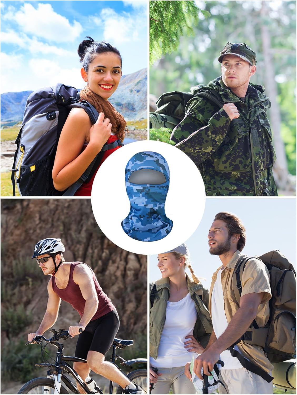 Blulu 3 Pieces Camo Balaclava Summer Full Face Mask Ski Mask Sun Dust Protection Full Face Cover for Men Women Outdoor