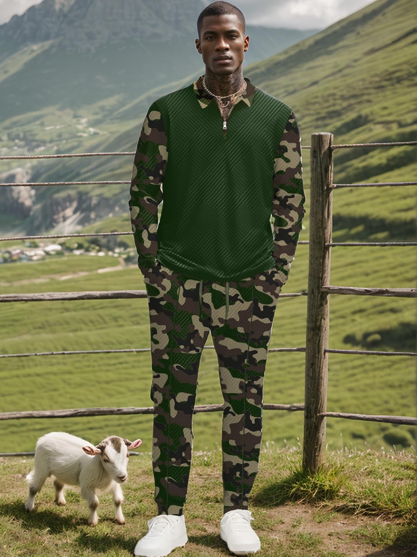 UOUA Mens 2 Piece Set Casual Outfits Polo Long Sleeve Shirt & Pants Track Suit Loungewear Athletic Sweatsuit