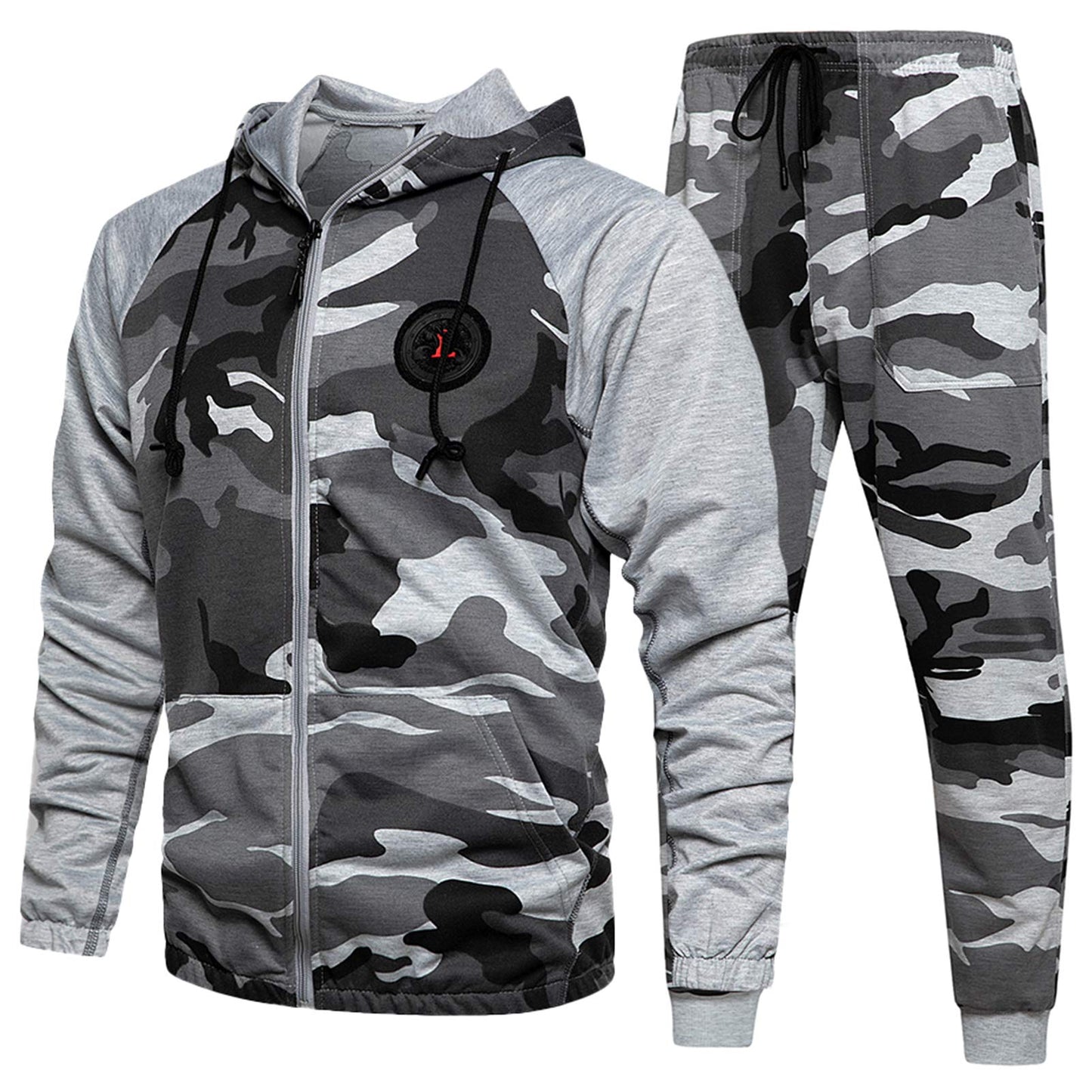 DUOFIER Men's Hooded Athletic Tracksuit Casual Full Zip Jogging SweatSuits