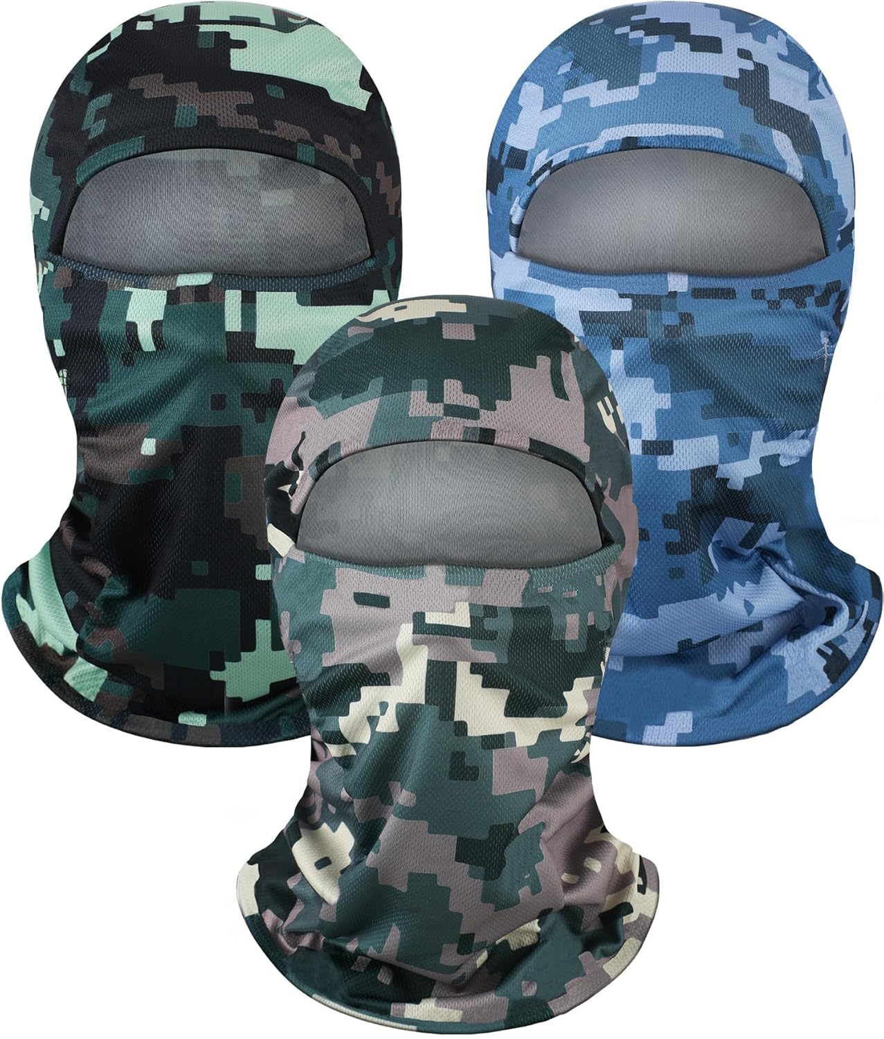 Blulu 3 Pieces Camo Balaclava Summer Full Face Mask Ski Mask Sun Dust Protection Full Face Cover for Men Women Outdoor