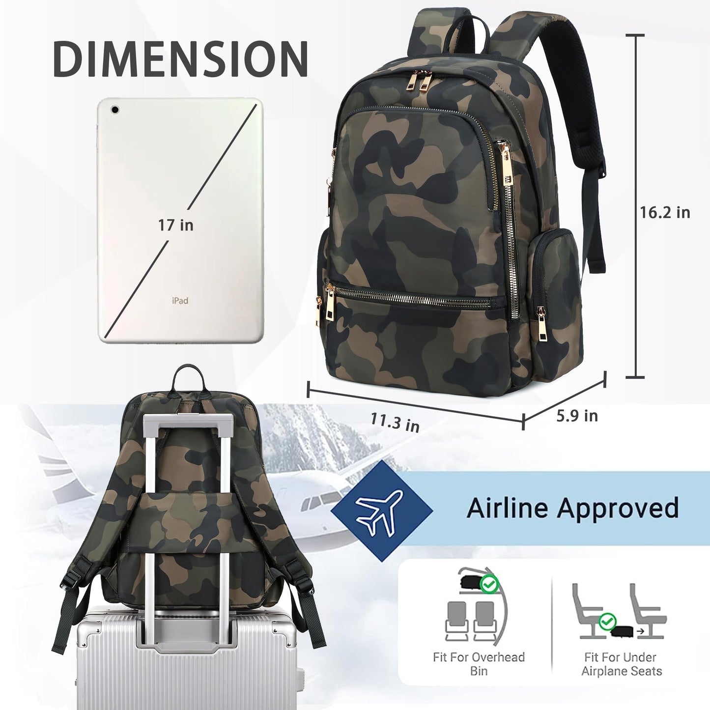 AO ALI VICTORY Backpack for Women Men Travel Laptop 15.6 Inch Computer Backpacks Anti Theft Carry on Bag College Bookbag Large Back Pack for Work Business Traveling Commuter Casual Daypack,Camo Green