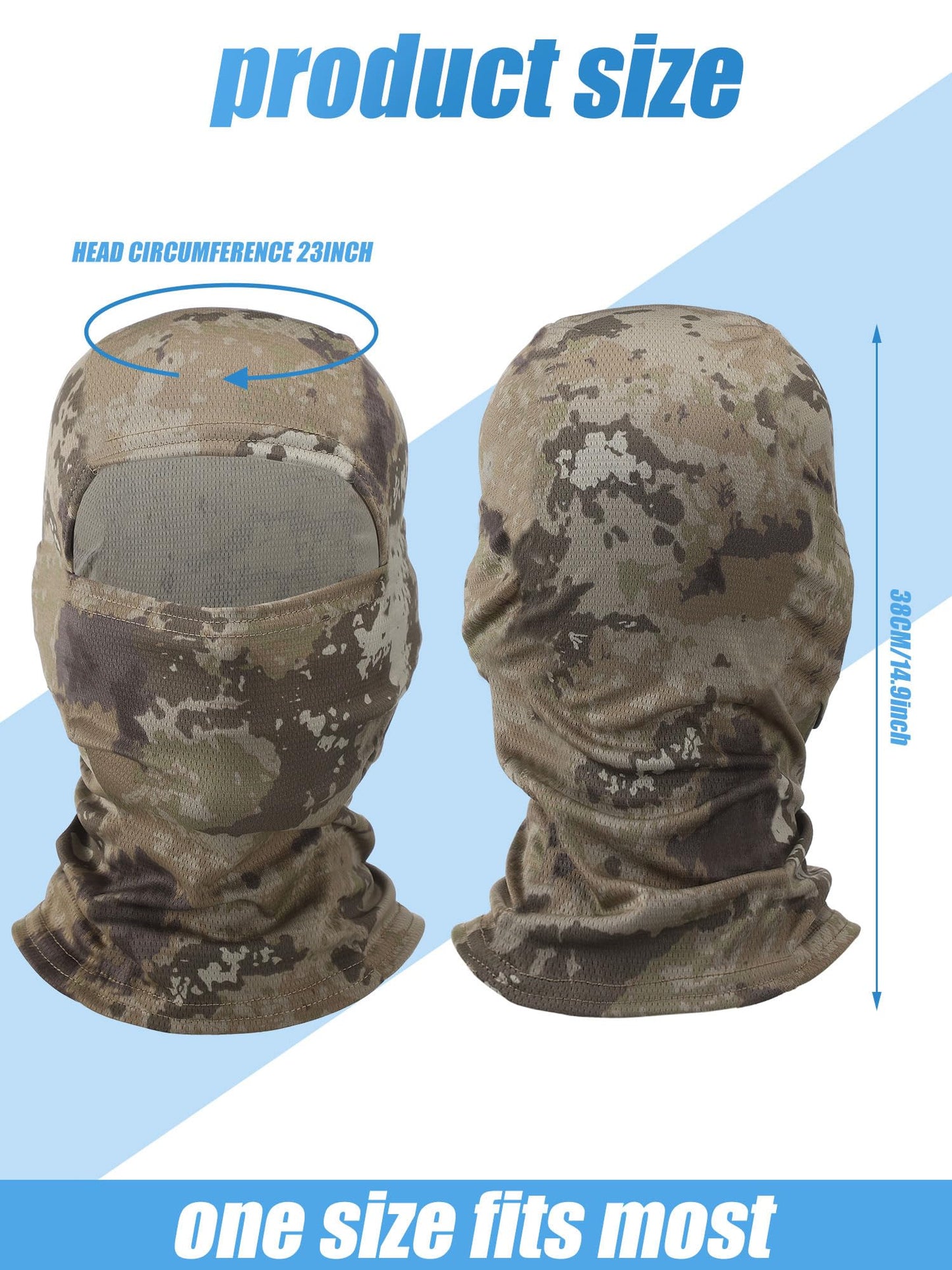 Blulu 3 Pieces Camo Balaclava Summer Full Face Mask Ski Mask Sun Dust Protection Full Face Cover for Men Women Outdoor