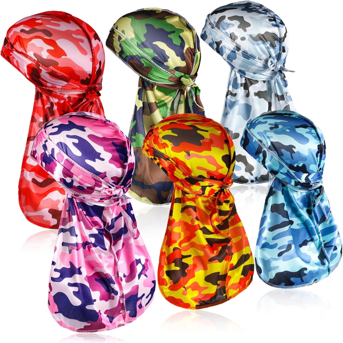 6 pcs Silky Durag with Long Tail and Wide Straps Colorful 360 Waves Doo Rags Durag Cap for Men and Women Hip Hop Rapper