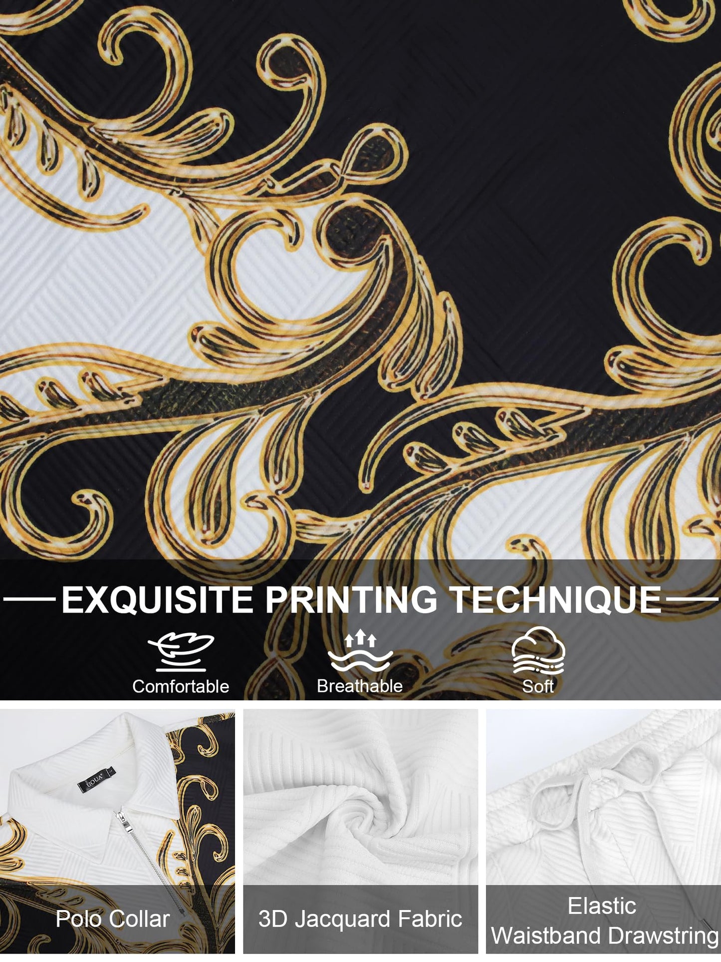 UOUA Mens 2 Piece Set Casual Outfits Polo Long Sleeve Shirt & Pants Track Suit Loungewear Athletic Sweatsuit