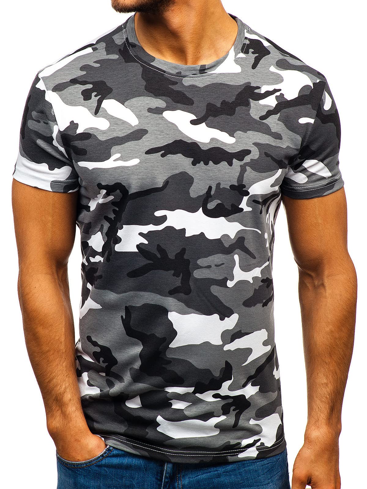 Men's Camouflage T-Shirt Sports Fitness Short Sleeve Military Camo Crewneck Vintage Shirt