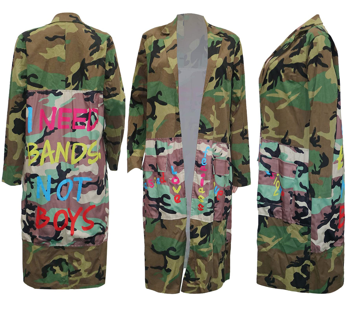 Vakkest Camo Blazer Jacket for Women Lapel Long Sleeve Open Front Cardigan Coat Classic Pockets Overcoat Outwear