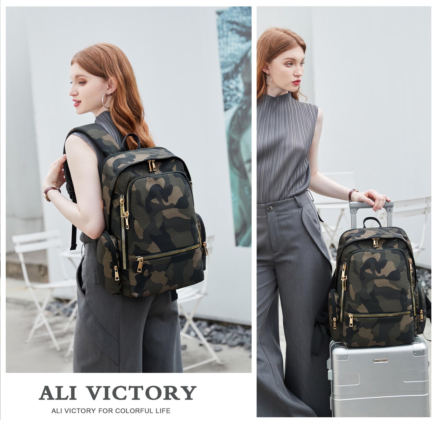 AO ALI VICTORY Backpack for Women Men Travel Laptop 15.6 Inch Computer Backpacks Anti Theft Carry on Bag College Bookbag Large Back Pack for Work Business Traveling Commuter Casual Daypack,Camo Green