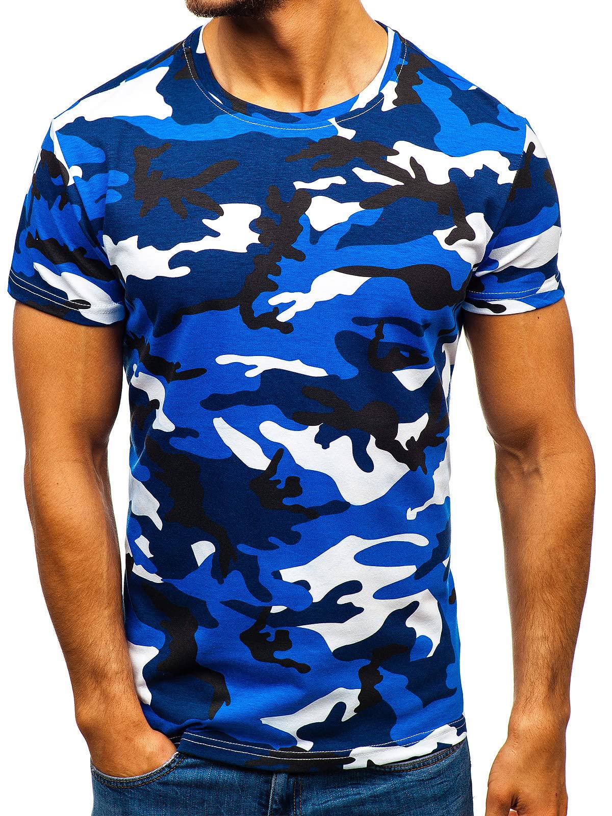 Men's Camouflage T-Shirt Sports Fitness Short Sleeve Military Camo Crewneck Vintage Shirt