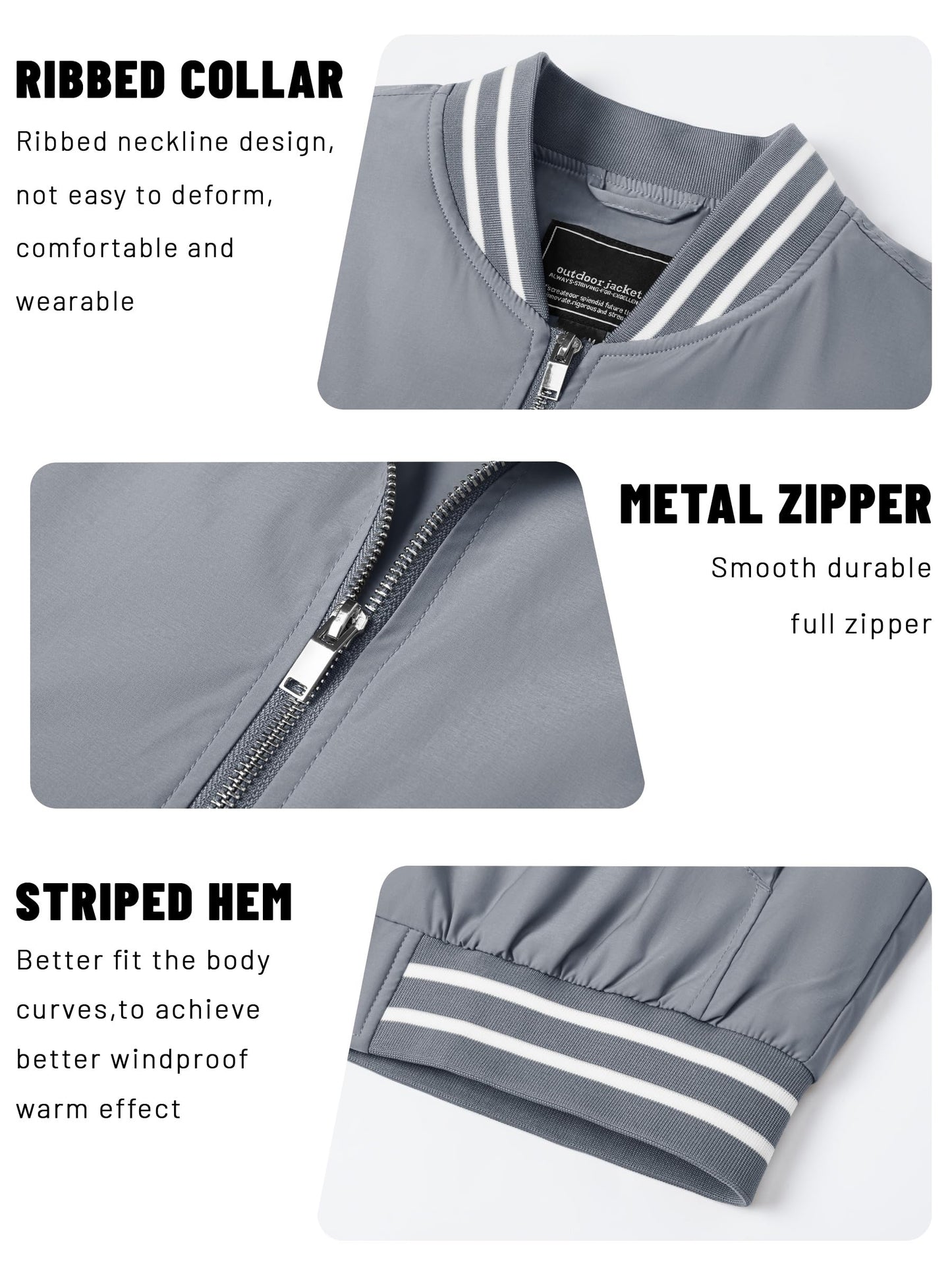 TACVASEN Men's Lightweight Jacket Casual Spring Fall Windbreaker Bomber Zip Up Coat With Pocket