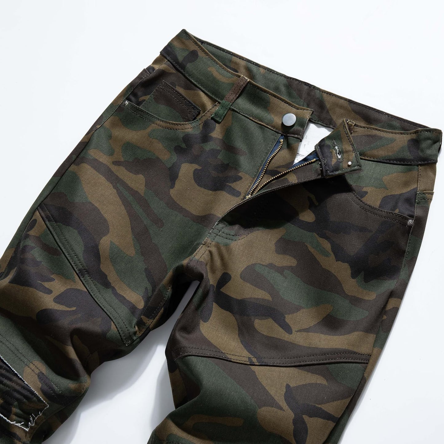 Men's Casual Military Cargo Pants Jeans Camo Trousers Ripped Holes Denim Biker