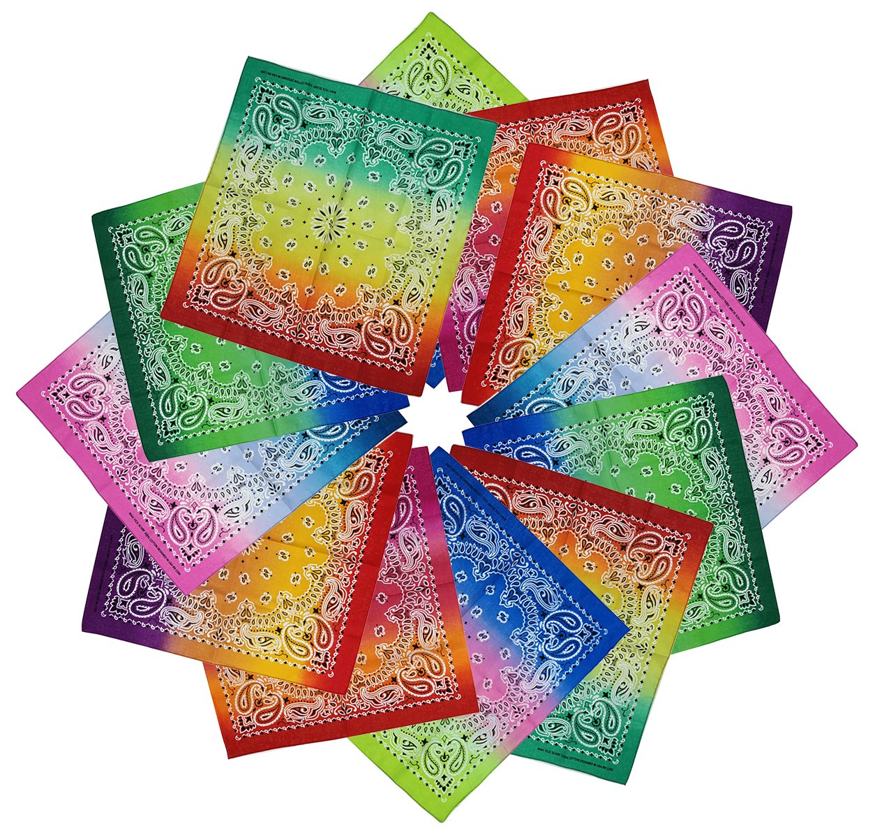 xsby 12 Piece Novelty Bandanas Paisley 100% Cotton Headwear