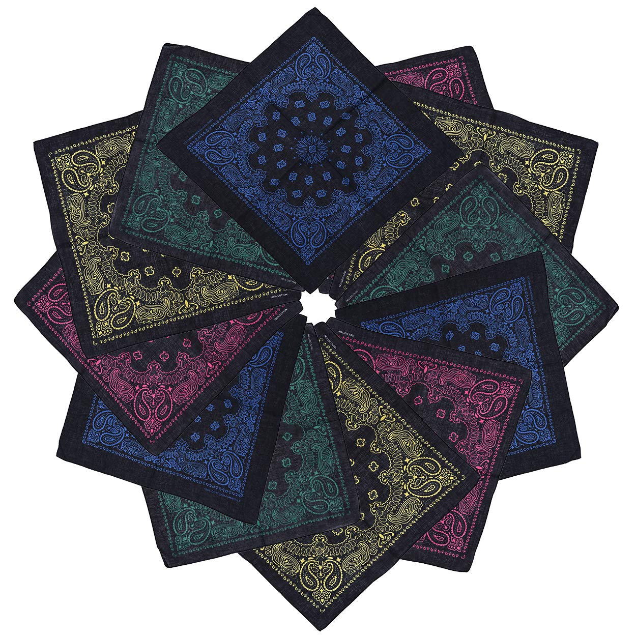 xsby 12 Piece Novelty Bandanas Paisley 100% Cotton Headwear