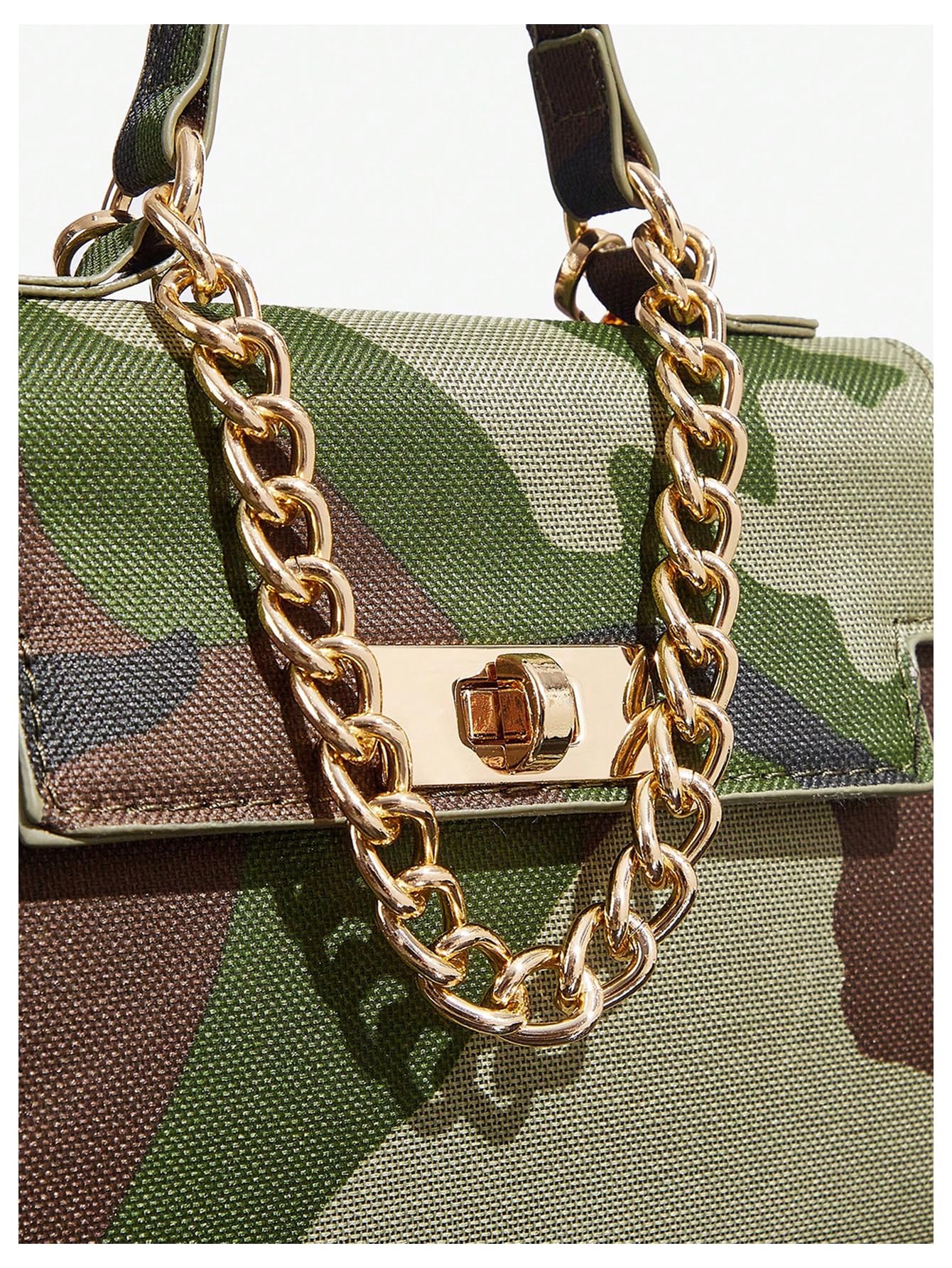 Women's Camo Flap Square Bags Chain Strap Top Handle Satchel Crossbody Bag