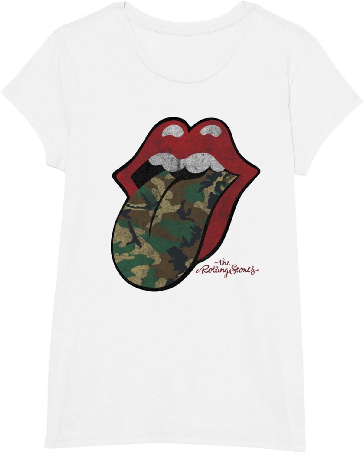 Official Rolling Stones Distressed Camo Tongue T-Shirt