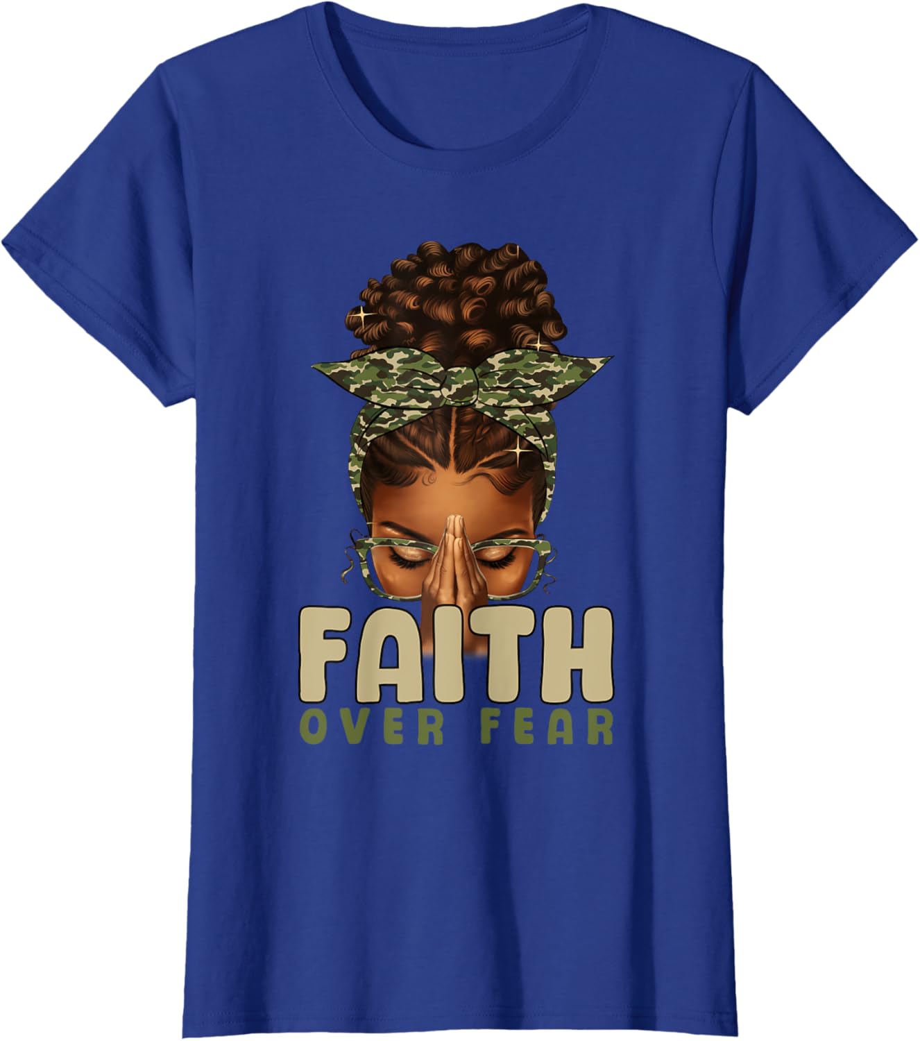 Faith Over Fear Christian Camo African American Afro Women T-Shirt