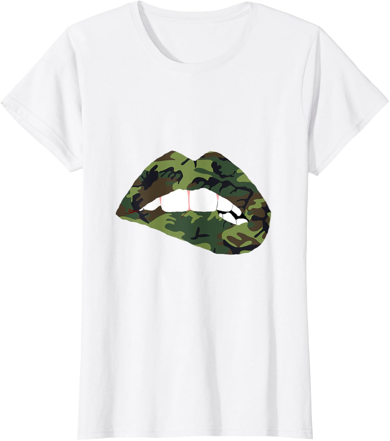 Camouflage Lips Mouth Military Kiss Me Biting Camo Kissing T-Shirt