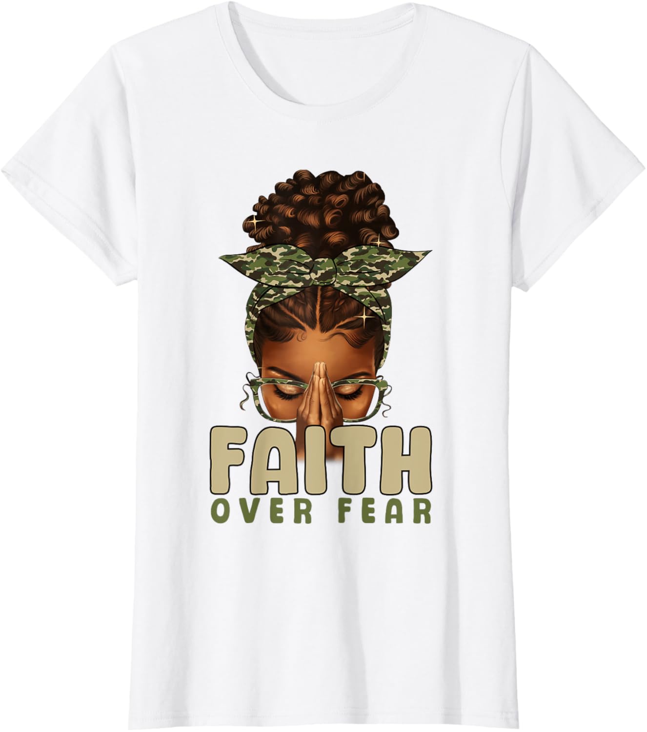 Faith Over Fear Christian Camo African American Afro Women T-Shirt