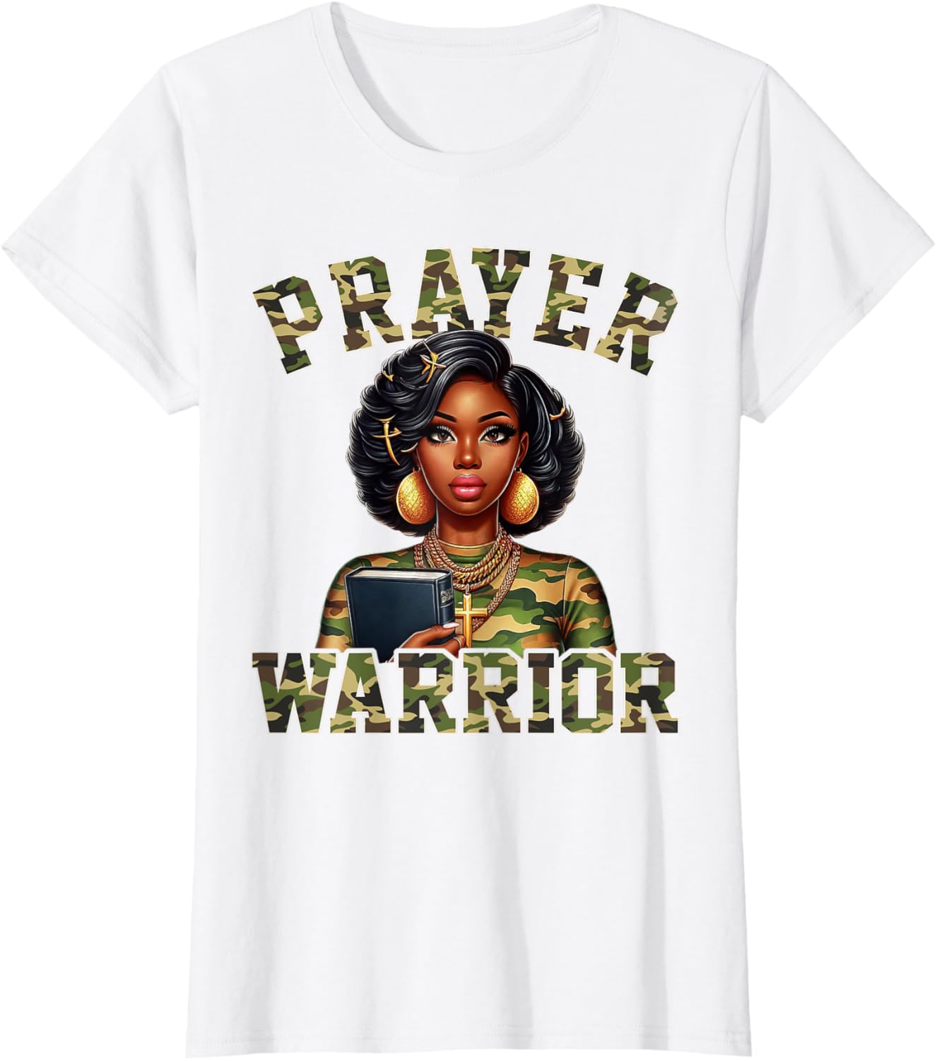 Praying Black Woman Afro Christian Sayings Prayer Warrior T-Shirt