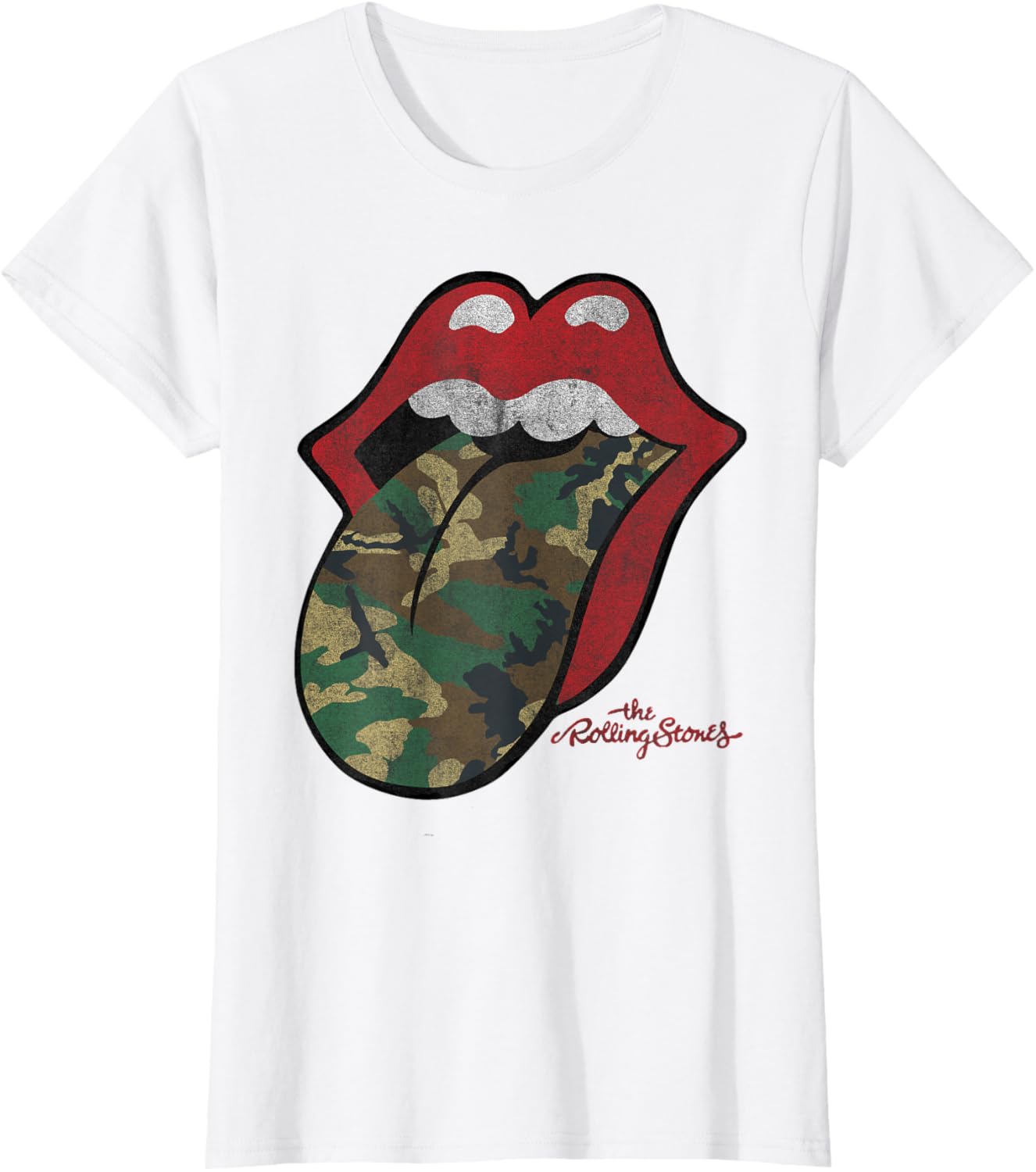 Official Rolling Stones Distressed Camo Tongue T-Shirt