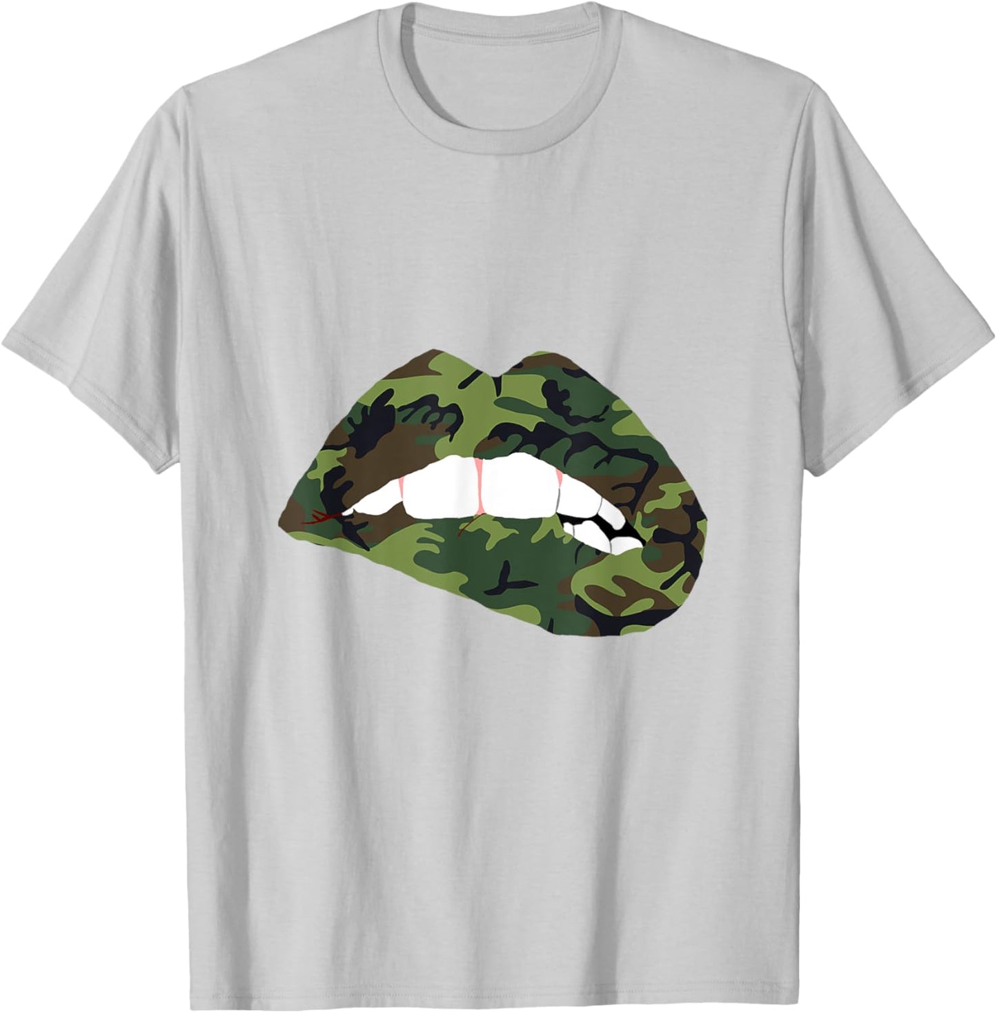 Camouflage Lips Mouth Military Kiss Me Biting Camo Kissing T-Shirt