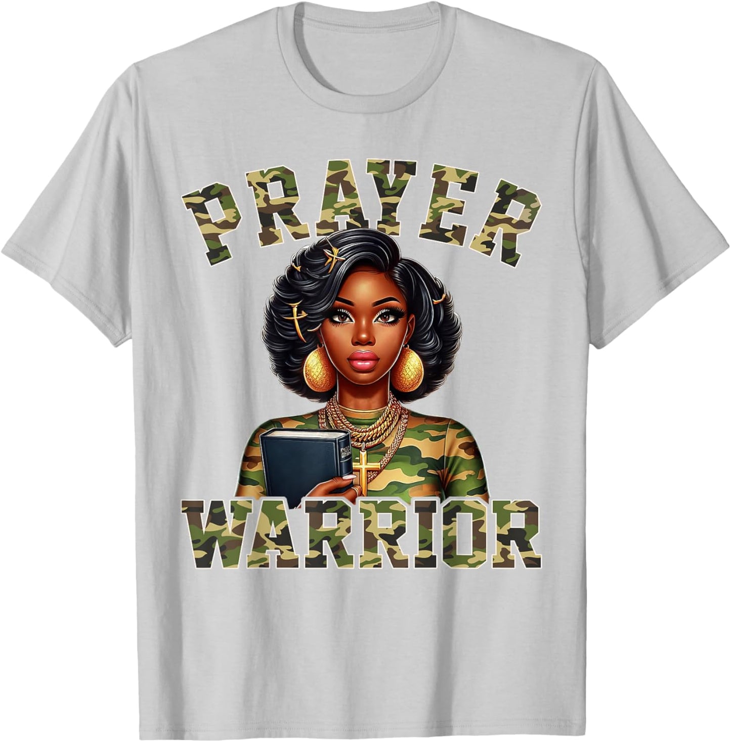 Praying Black Woman Afro Christian Sayings Prayer Warrior T-Shirt