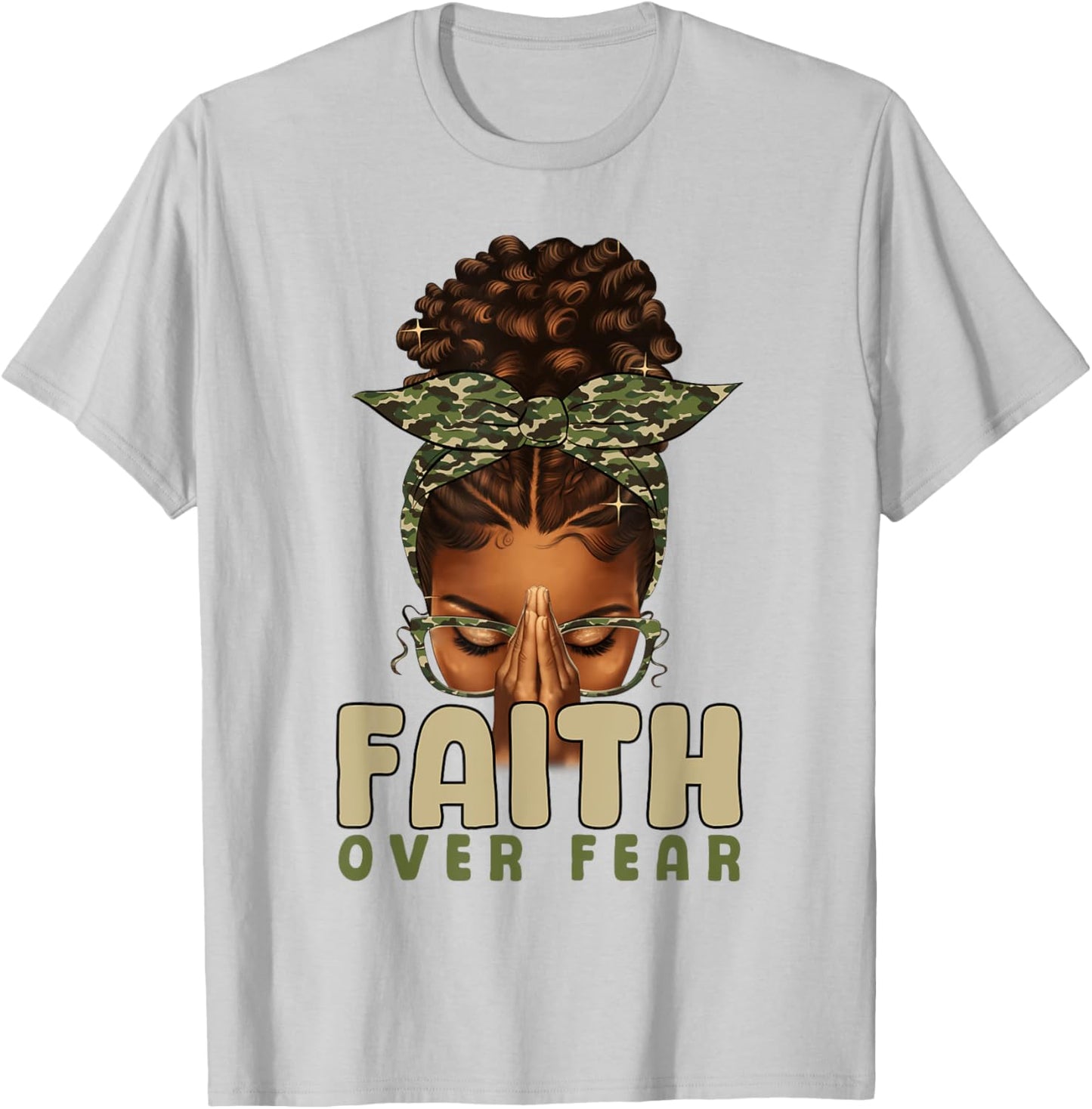 Faith Over Fear Christian Camo African American Afro Women T-Shirt