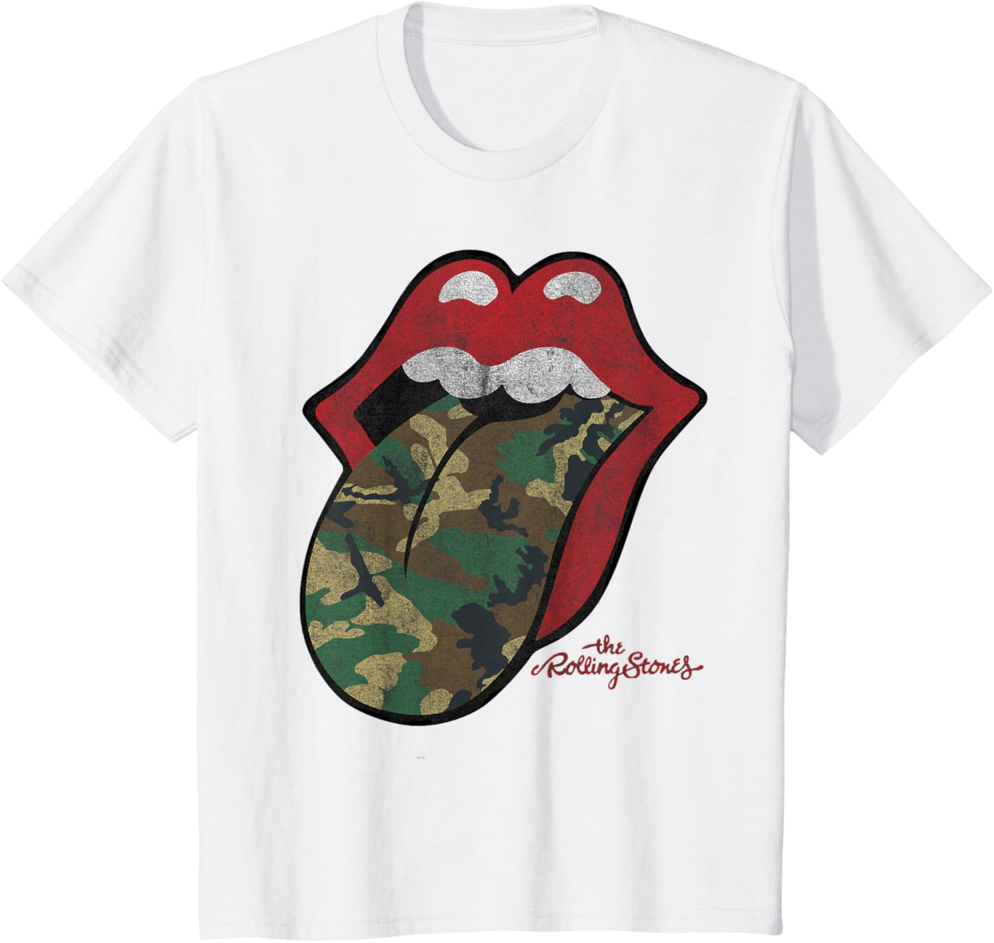 Official Rolling Stones Distressed Camo Tongue T-Shirt