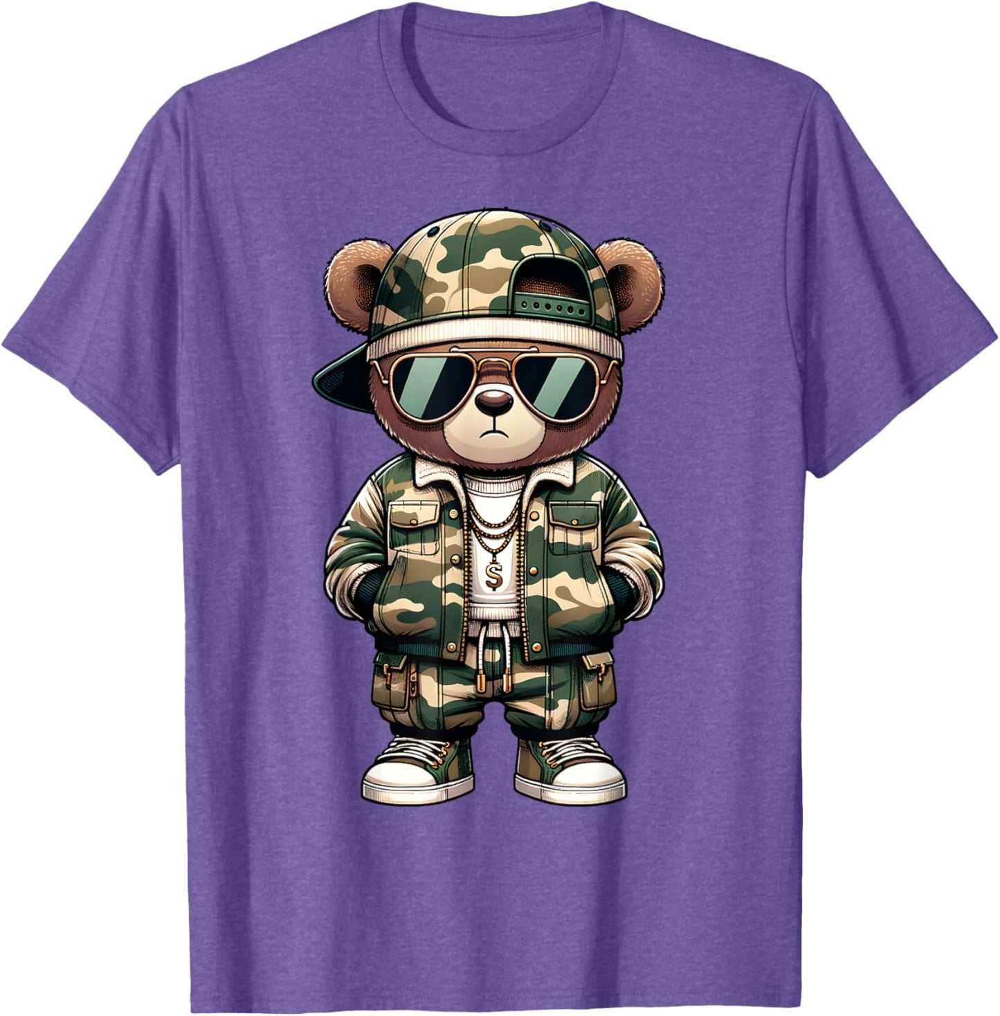 Camo Hip Hop Teddy Bear Camouflage Gangsta Streetwear Hustle T-Shirt