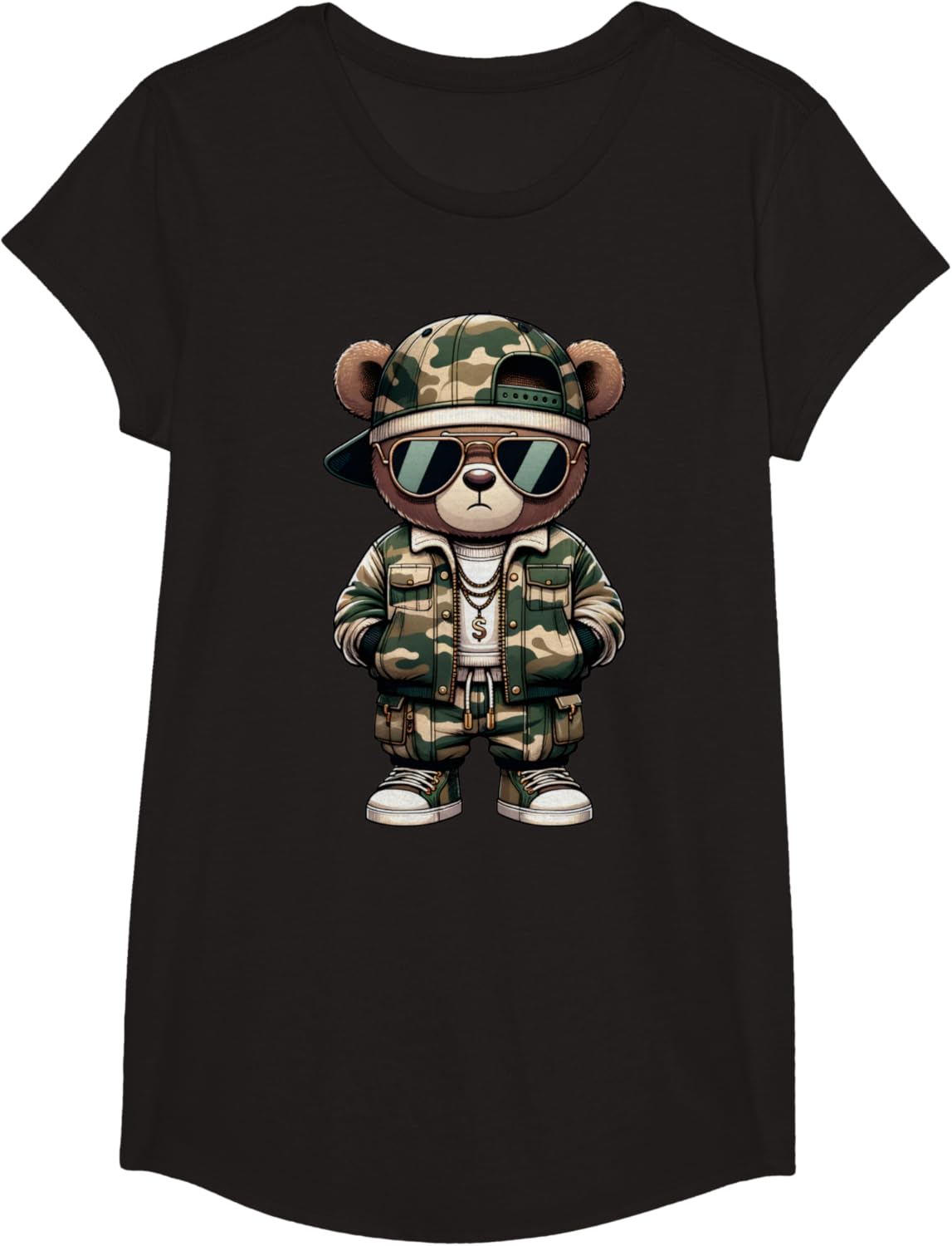 Camo Hip Hop Teddy Bear Camouflage Gangsta Streetwear Hustle T-Shirt