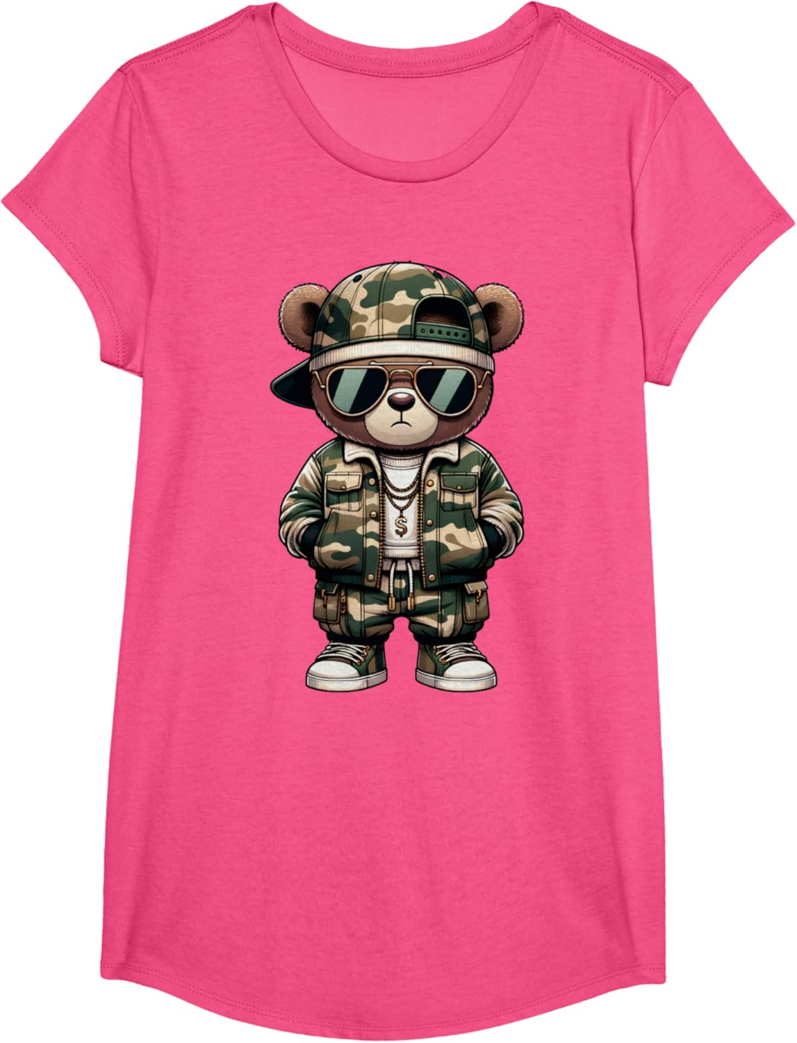 Camo Hip Hop Teddy Bear Camouflage Gangsta Streetwear Hustle T-Shirt