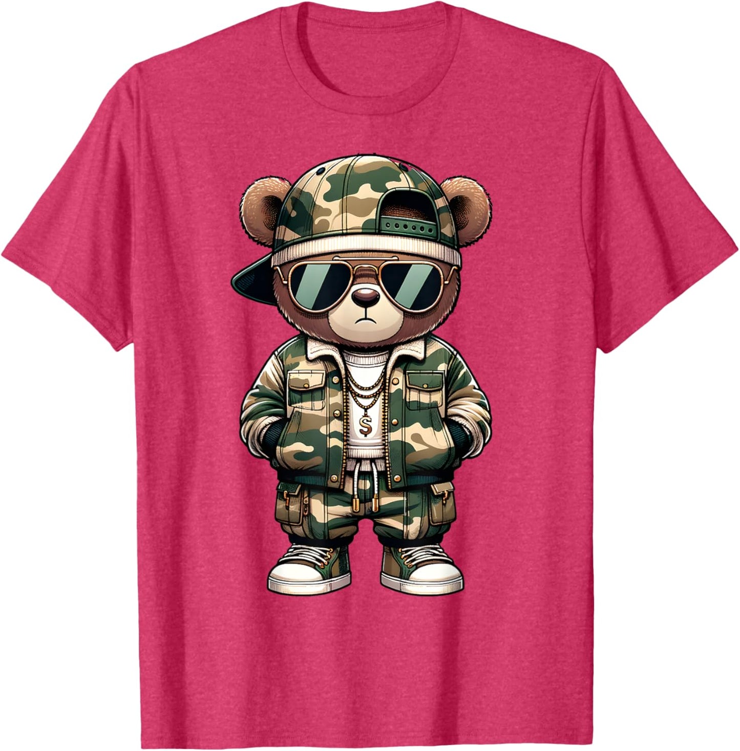 Camo Hip Hop Teddy Bear Camouflage Gangsta Streetwear Hustle T-Shirt