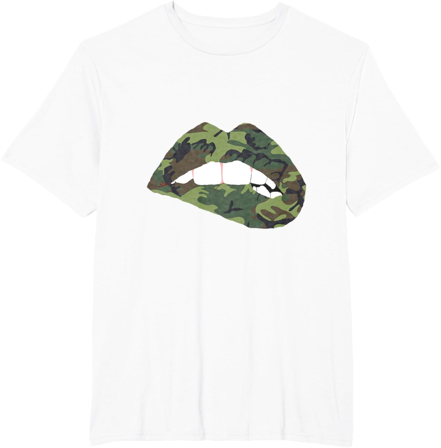 Camouflage Lips Mouth Military Kiss Me Biting Camo Kissing T-Shirt